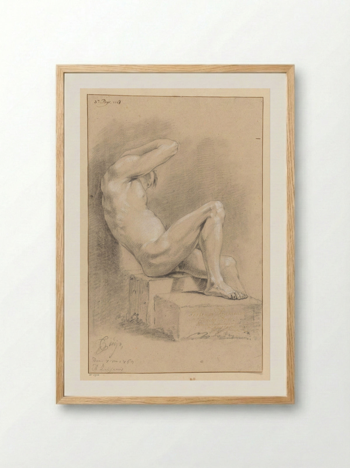 Zittend mannelijk naakt, van opzij gezien (3e prijs 1767) - Cornelis Buys - Framed Print Wood
