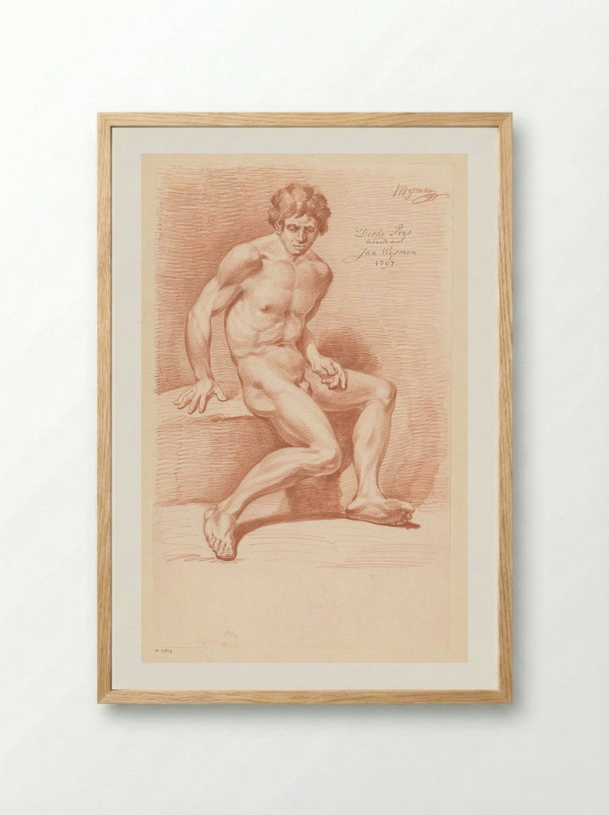 Zittend mannelijk naakt, van opzij gezien (3e prijs 1797) - Jacobus Wijsman - Framed Print Wood