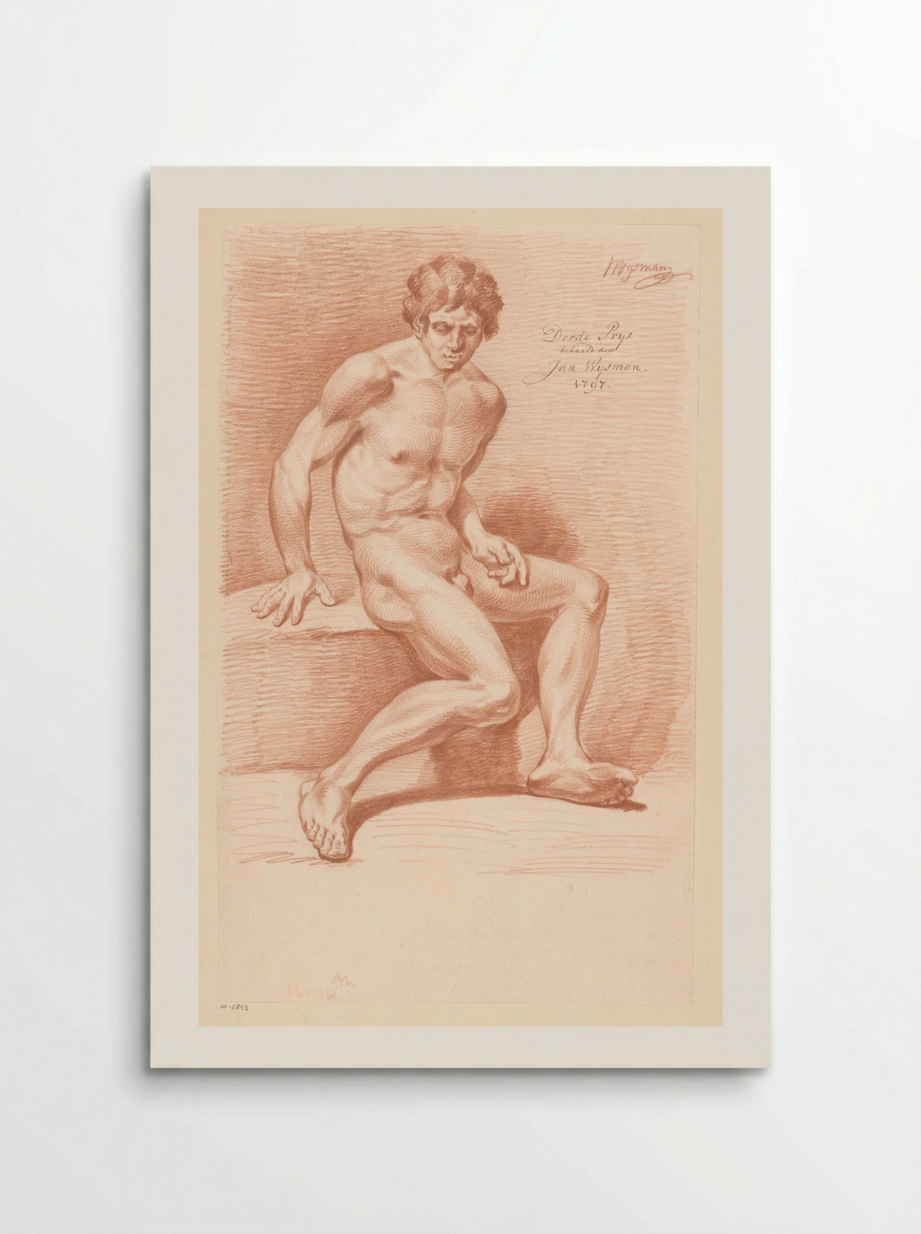 Zittend mannelijk naakt, van opzij gezien (3e prijs 1797) - Jacobus Wijsman - Poster