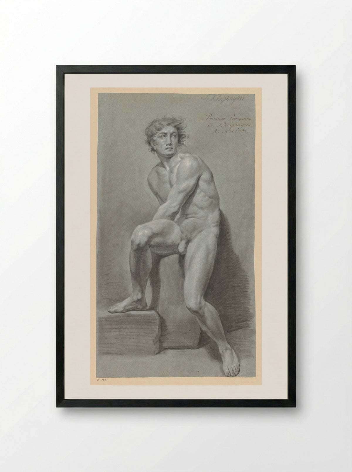 Zittend mannelijk naakt, van voren gezien (1e prijs 1791) - Jan Kamphuijsen - Framed Print Black