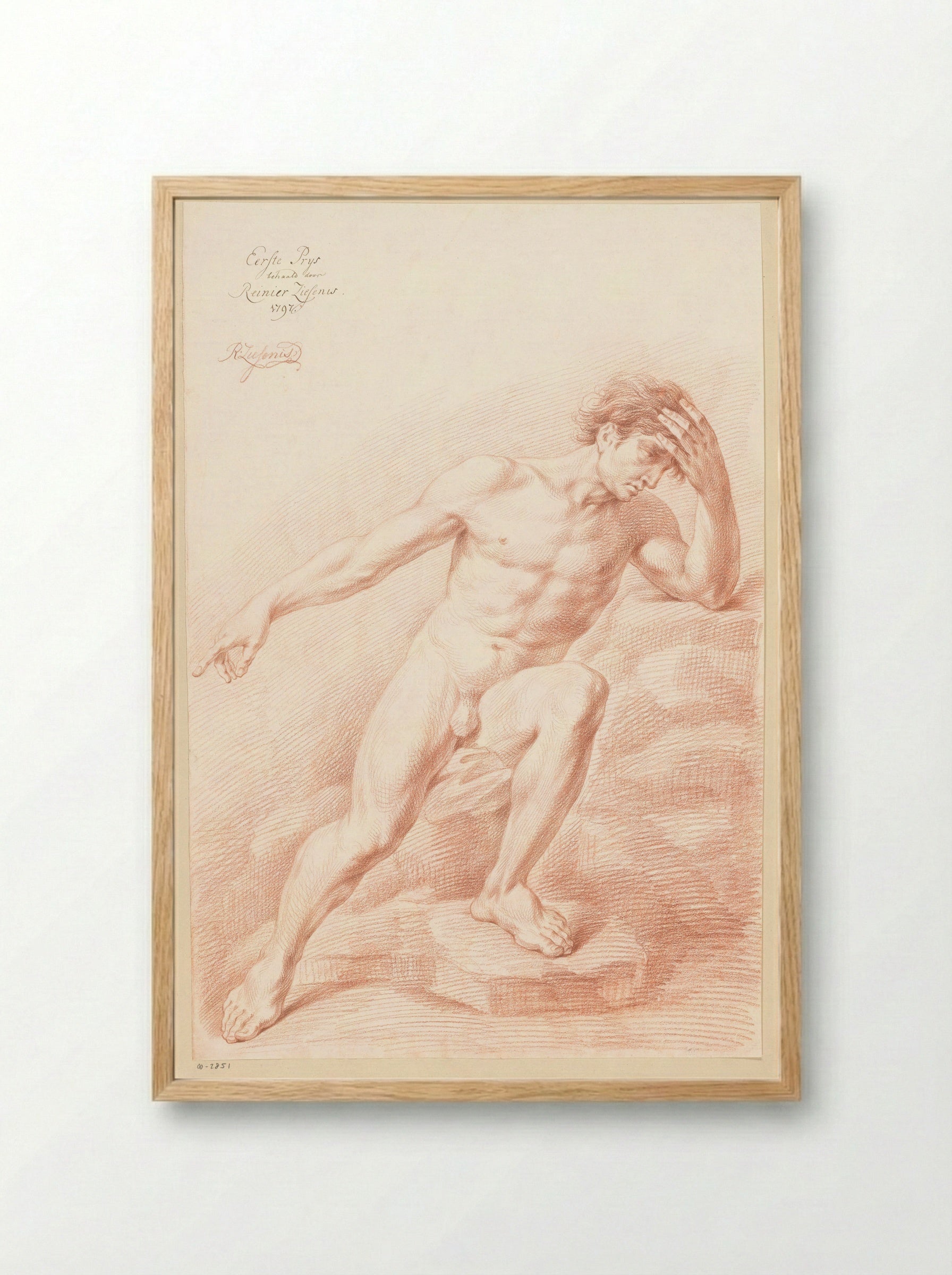 Zittend mannelijk naakt, van voren gezien (1e prijs 1797) - Reinier Ziesenis - Framed Print Wood