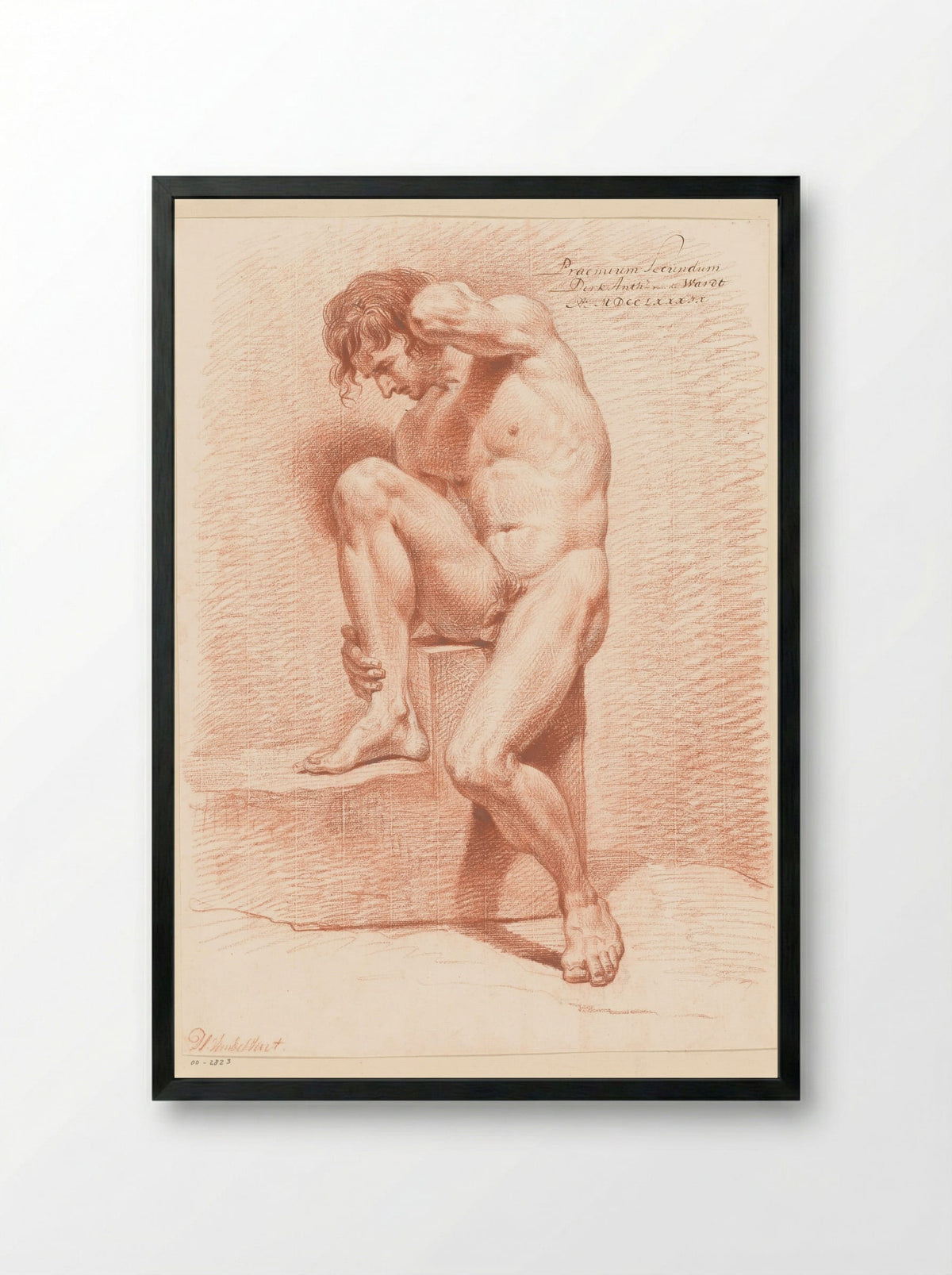Zittend mannelijk naakt, van voren gezien (2e prijs 1789) - Derk Anthony van de Wart - Framed Print Black