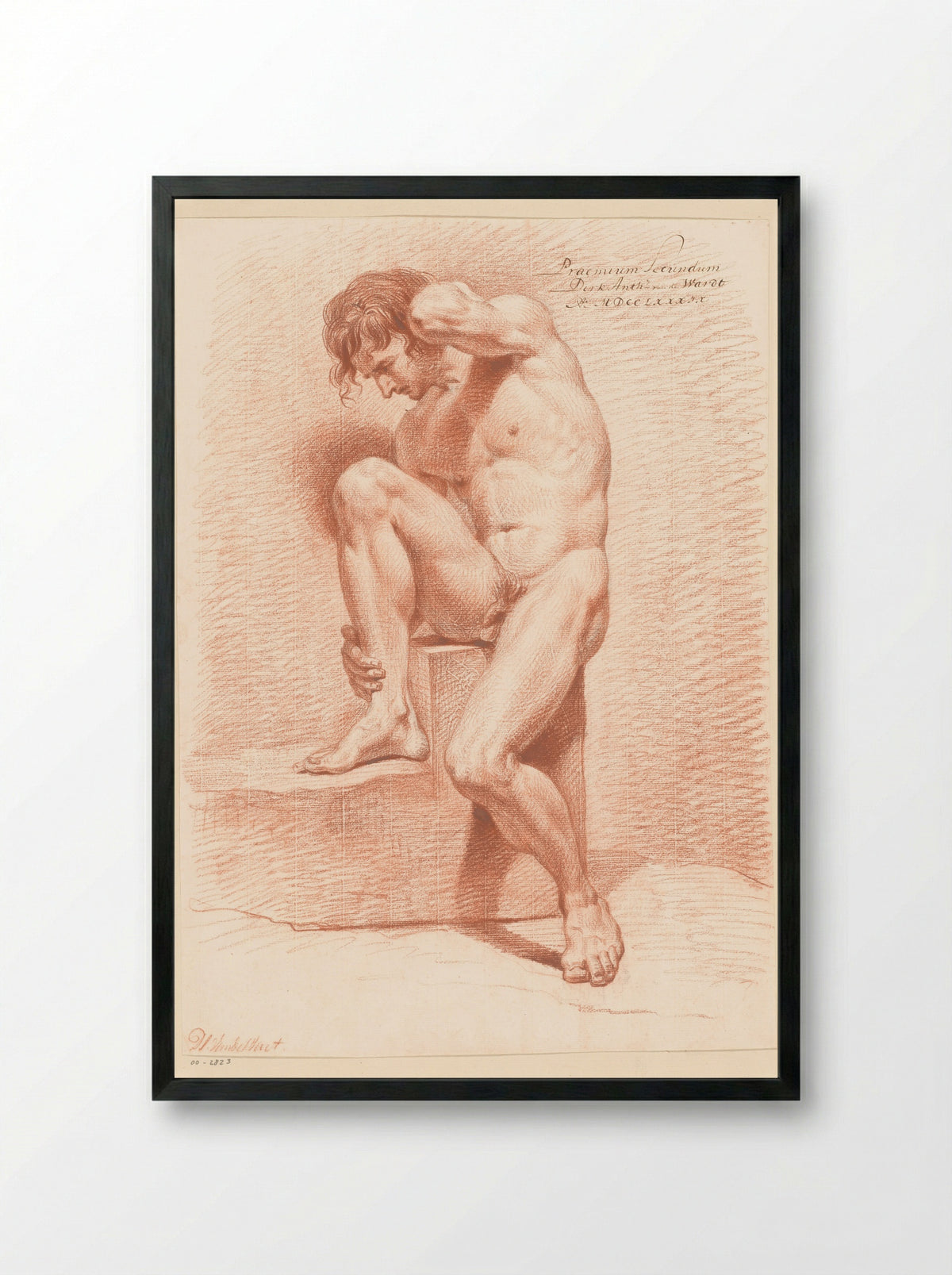 Zittend mannelijk naakt, van voren gezien (2e prijs 1789) - Derk Anthony van de Wart - Framed Print Black