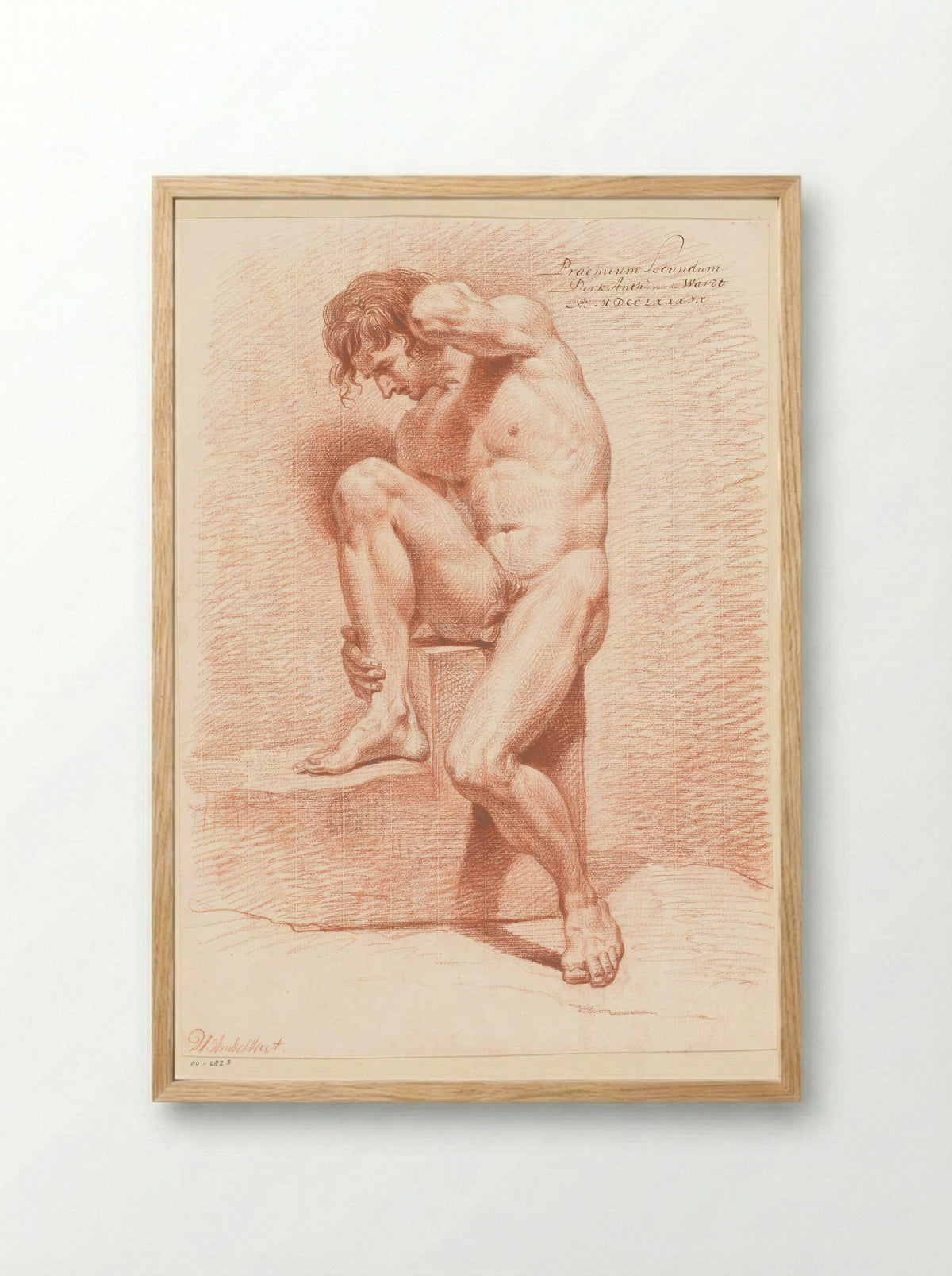 Zittend mannelijk naakt, van voren gezien (2e prijs 1789) - Derk Anthony van de Wart - Framed Print Wood