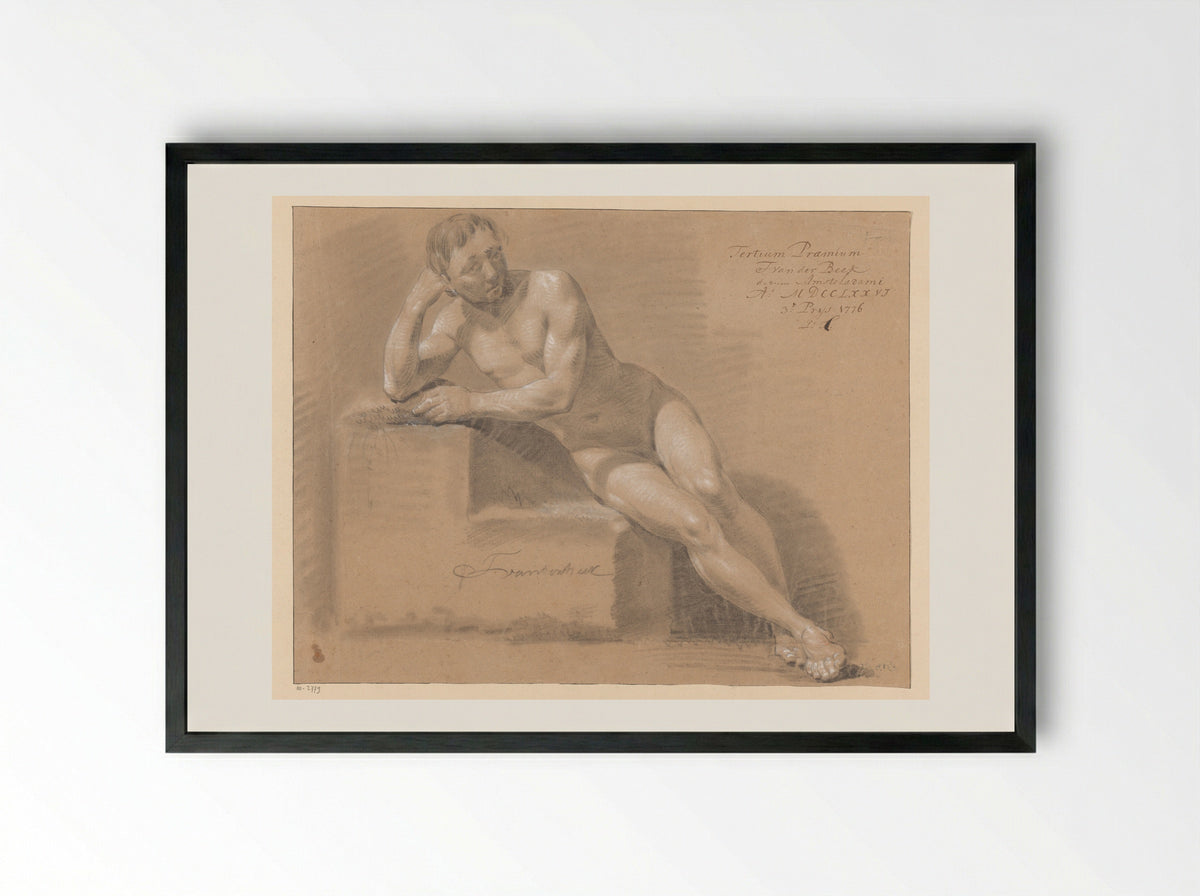 Zittend mannelijk naakt, van voren gezien (3e prijs 1776) - Jan Lucas van der Beek - Framed Print Black