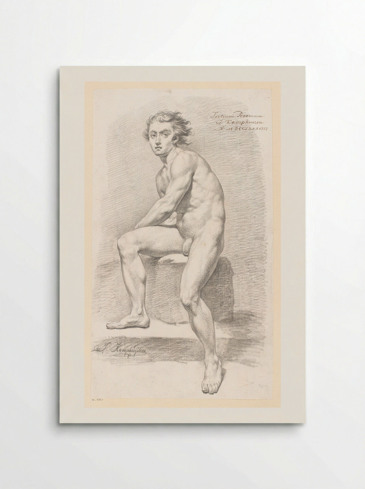 Zittend mannelijk naakt, van voren gezien (3e prijs 1788) - Jan Kamphuijsen - Poster