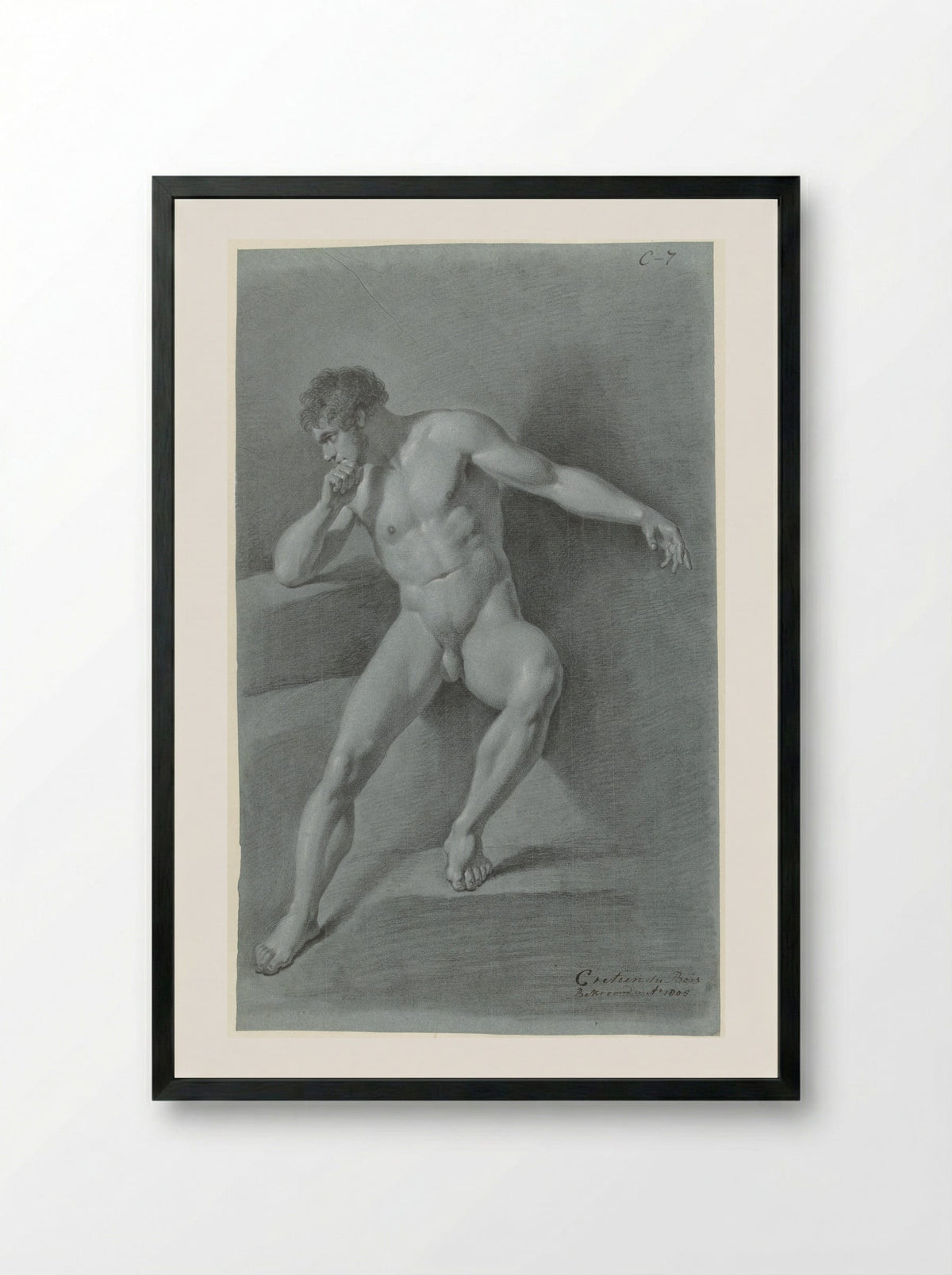 Zittend mannelijk naakt - Chrétien Dubois - Framed Print Black