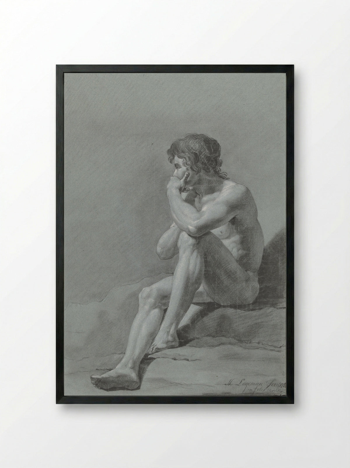 Zittend mannelijk naakt - Hendrik Lageman - Framed Print Black