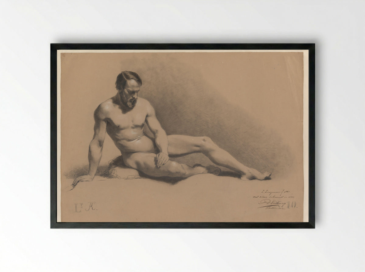 Zittend mannelijk naakt - Lambertus Lingeman - Framed Print Black