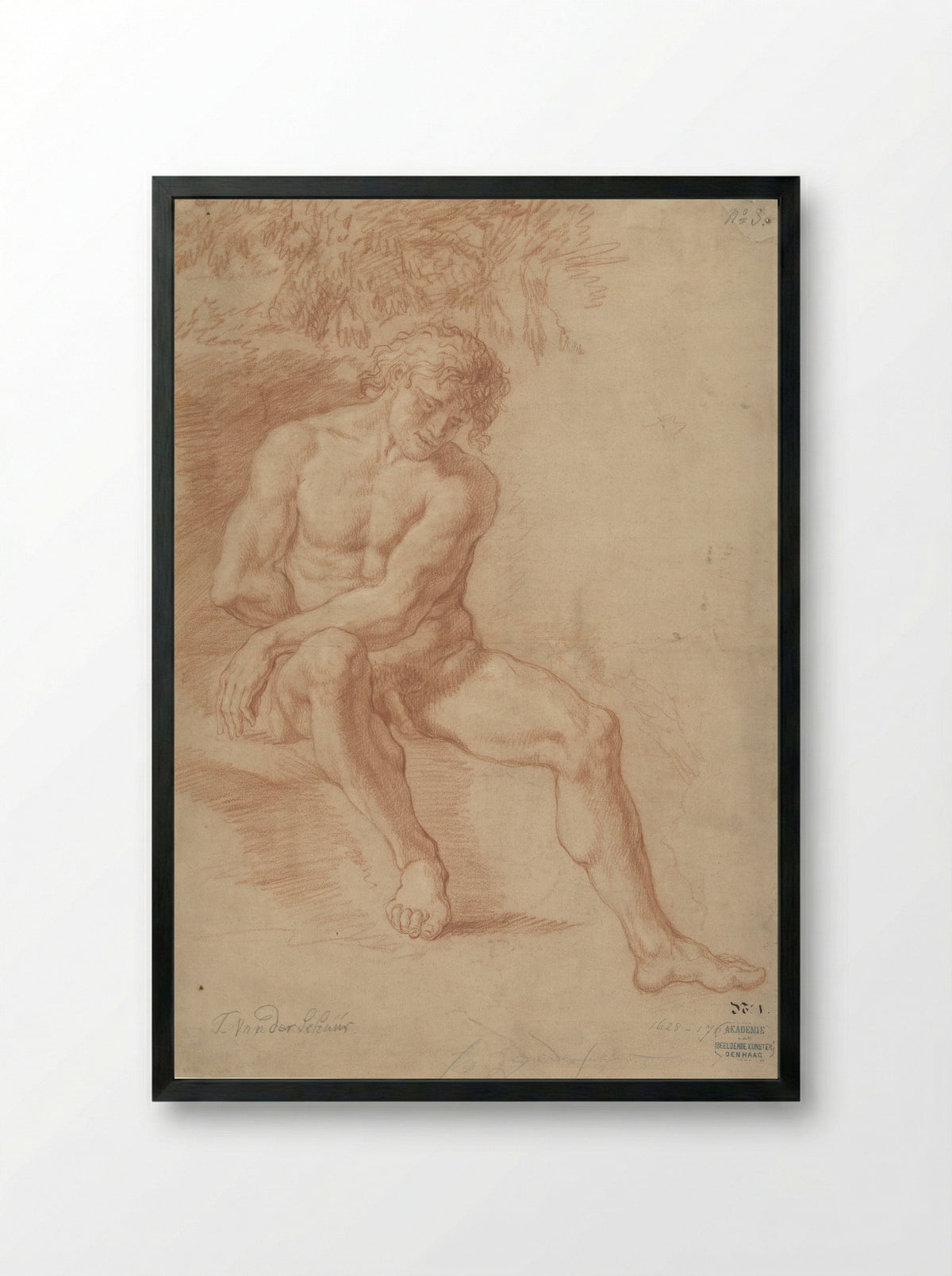 Zittend mannelijk naakt - Theodoor van der Schuer - Framed Print Black