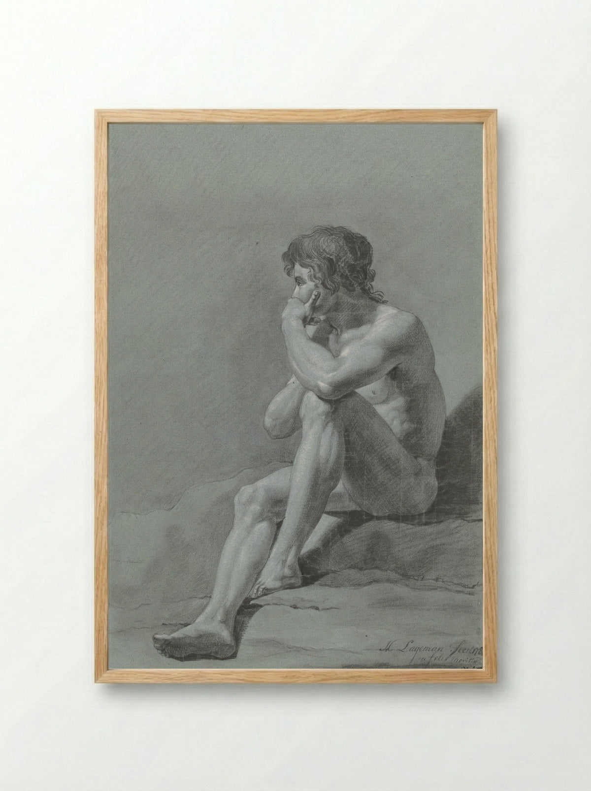 Zittend mannelijk naakt - Hendrik Lageman - Framed Print Wood