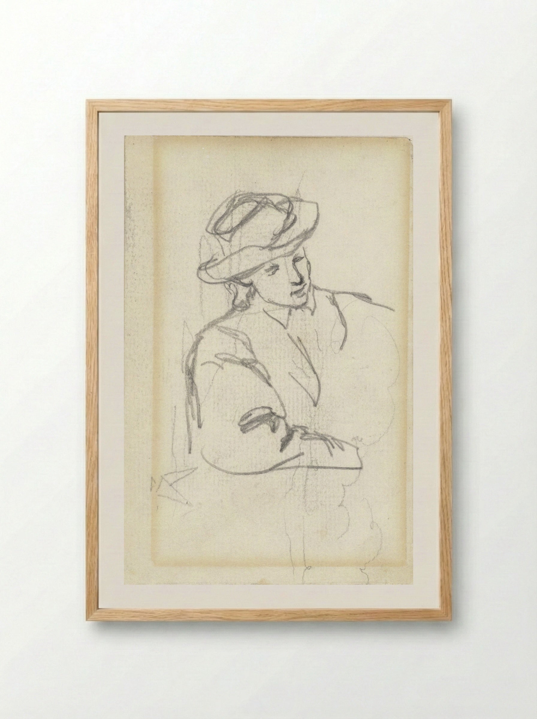 Zittend persoon met hoed - Jacob Maris - Framed Print Wood