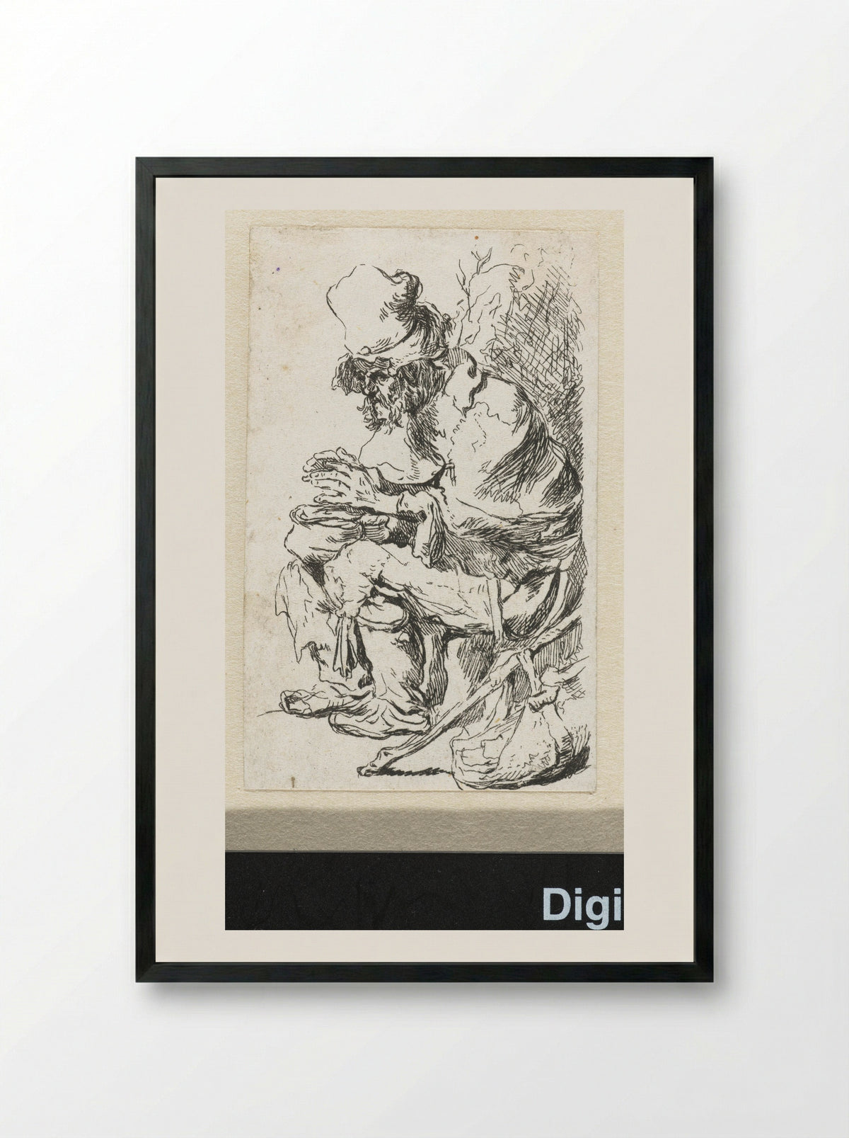 Zittende bedelaar, handen warmend bij een komfoor - Francesco Novelli - Framed Print Black