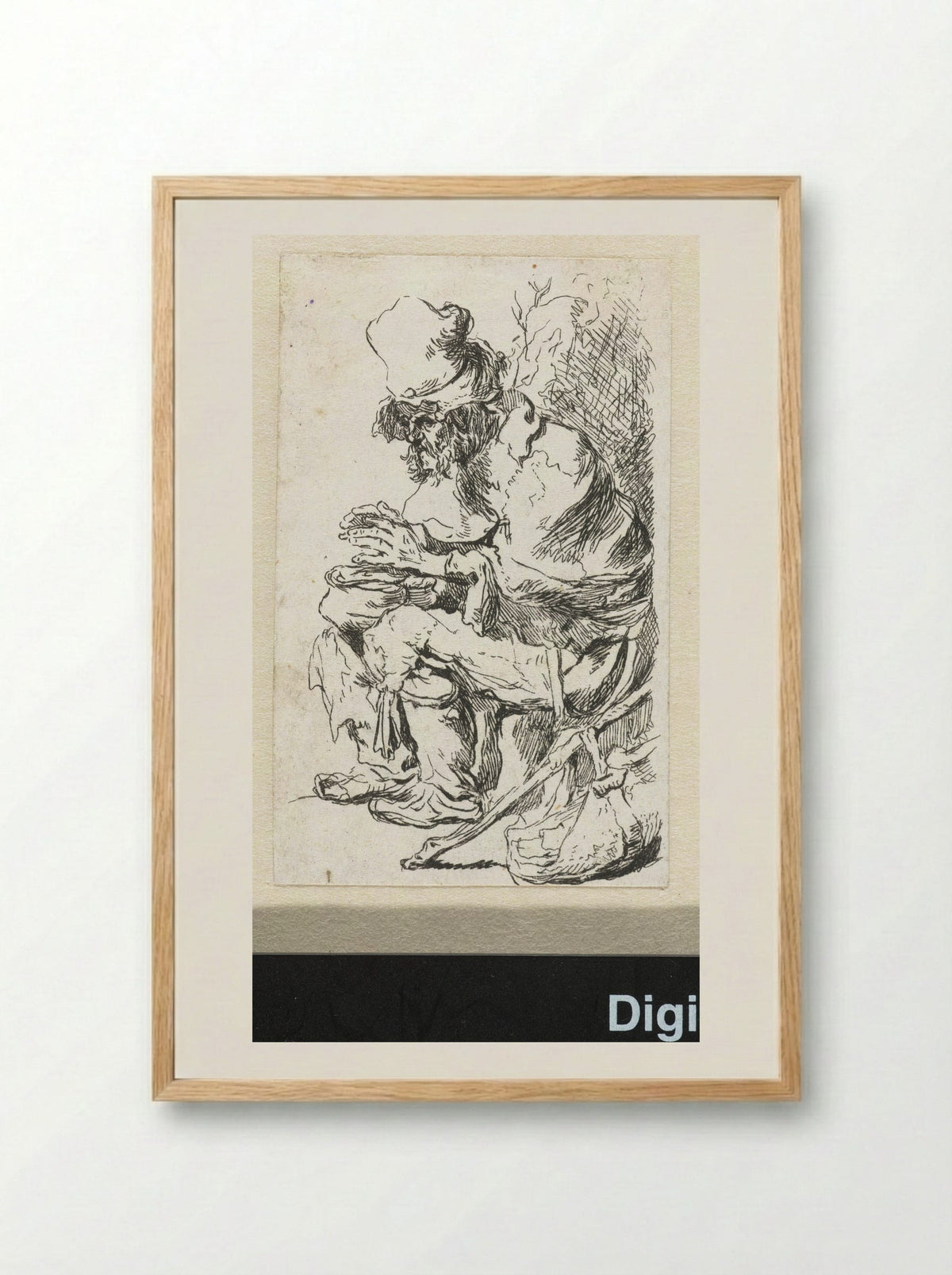 Zittende bedelaar, handen warmend bij een komfoor - Francesco Novelli - Framed Print Wood