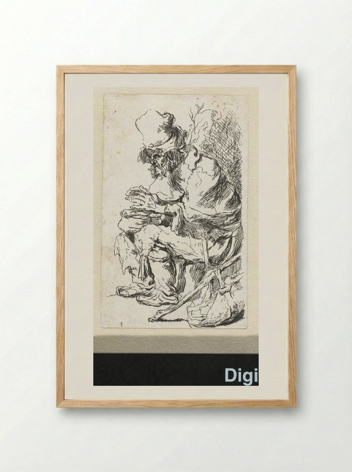 Zittende bedelaar, handen warmend bij een komfoor - Francesco Novelli - Framed Print Wood