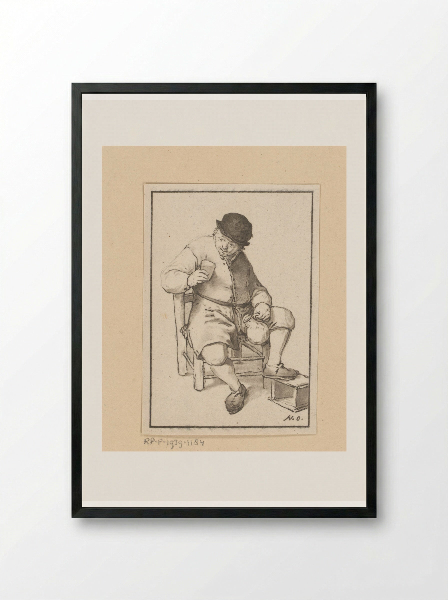 Zittende boer met kruik - Cornelis Ploos van Amstel - Framed Print Black