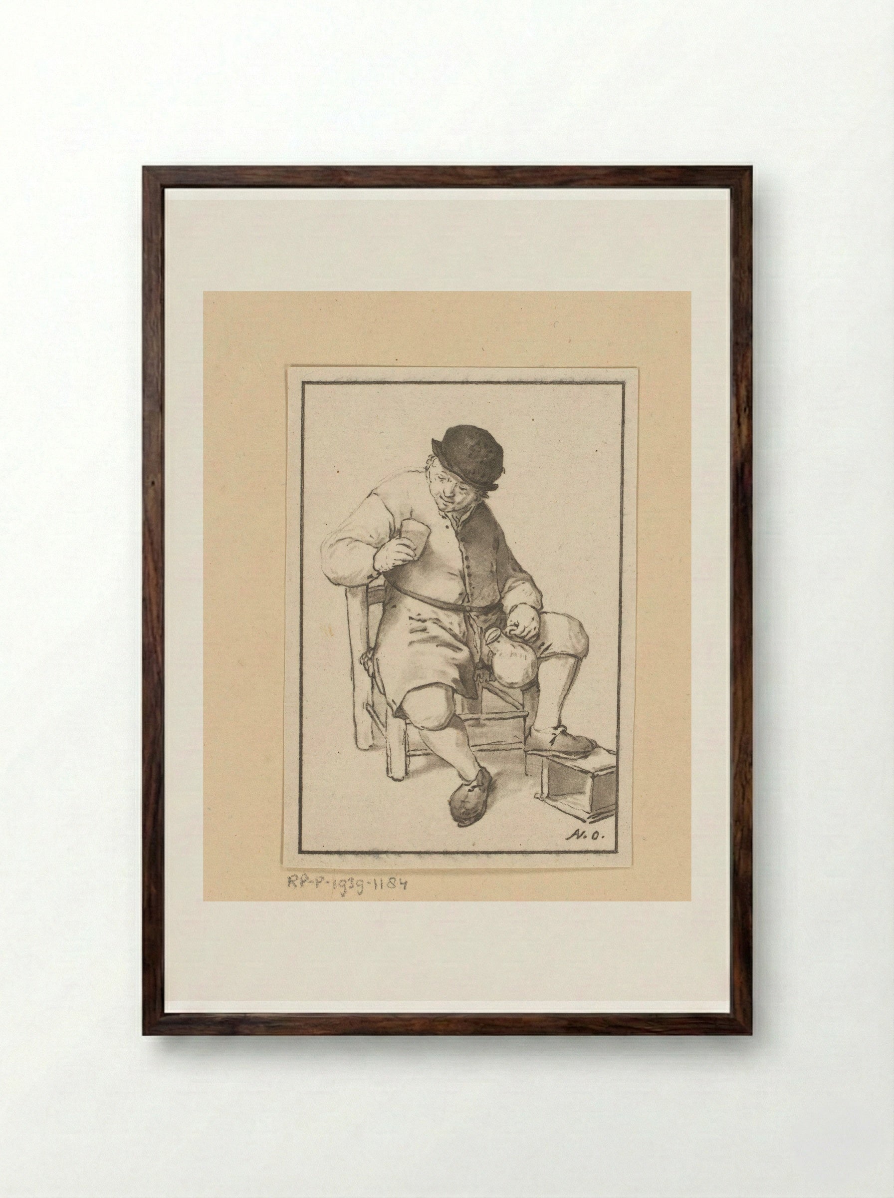 Zittende boer met kruik - Cornelis Ploos van Amstel - Framed Print Dark Wood