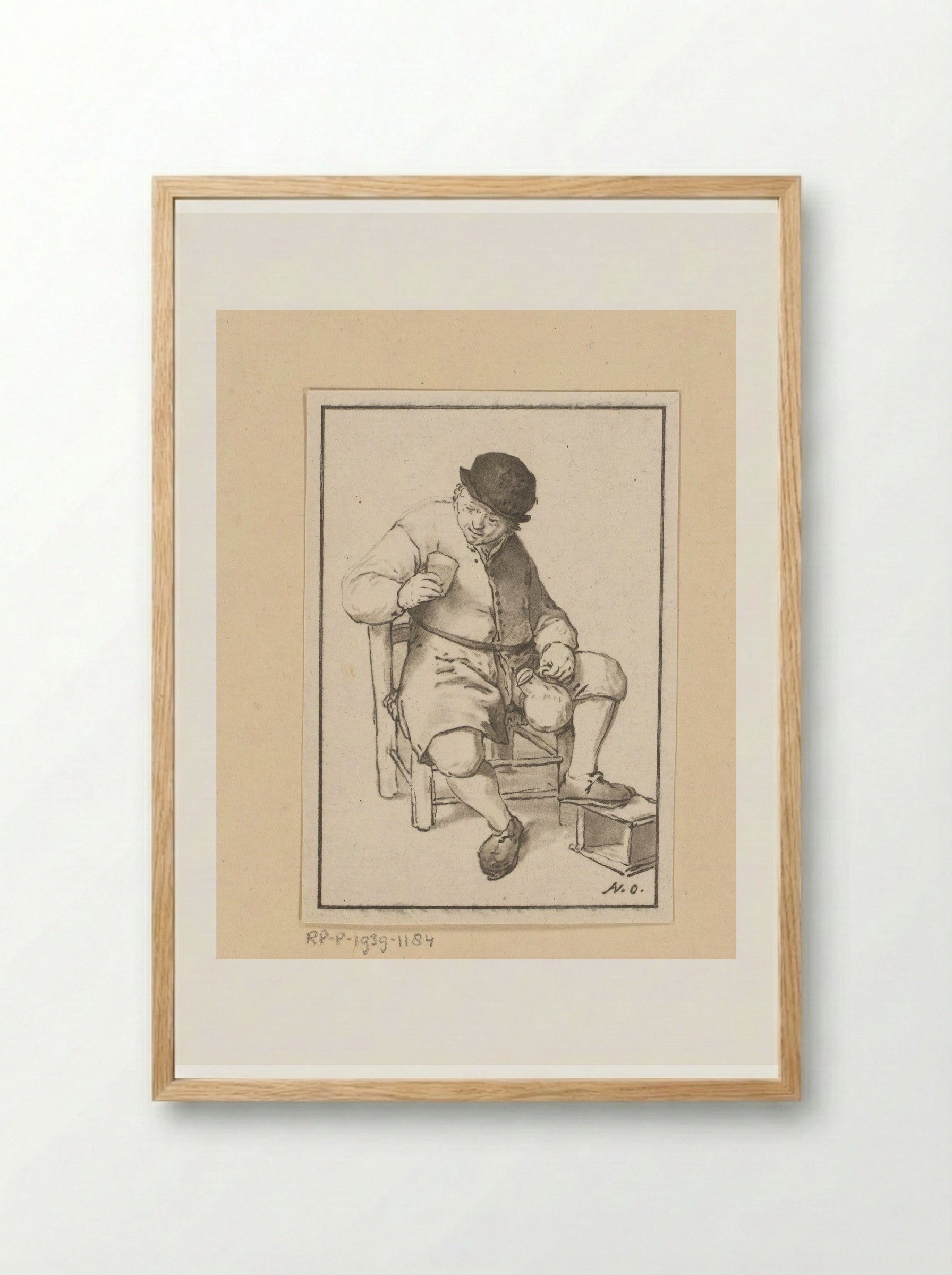 Zittende boer met kruik - Cornelis Ploos van Amstel - Framed Print Wood