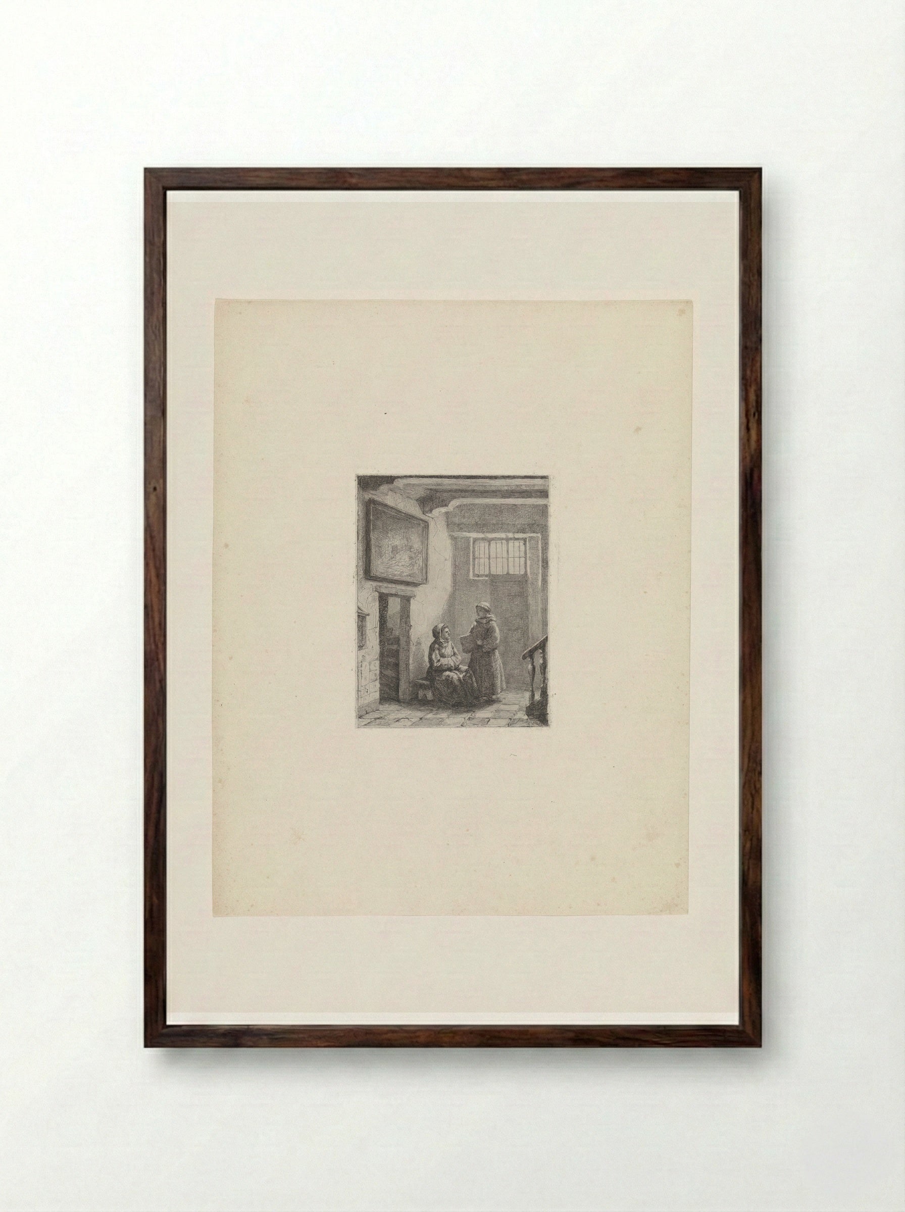 Zittende en staande monnik - David van der Kellen - Framed Print Dark Wood
