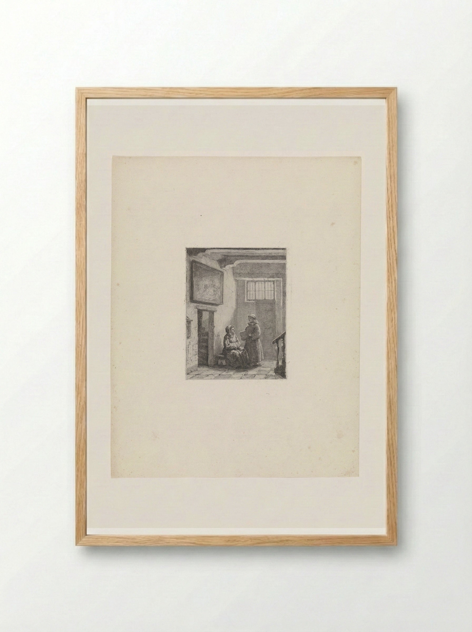 Zittende en staande monnik - David van der Kellen - Framed Print Wood