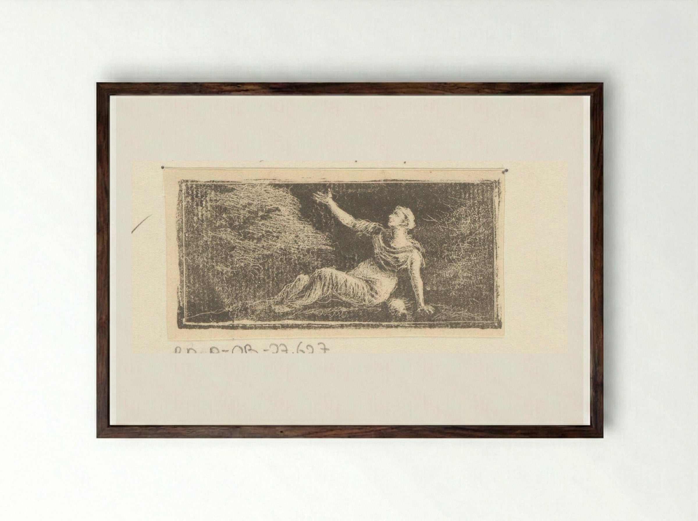 Zittende figuur die haar arm uitstrekt - Pieter Bartholomeusz. Barbiers - Framed Print Dark Wood