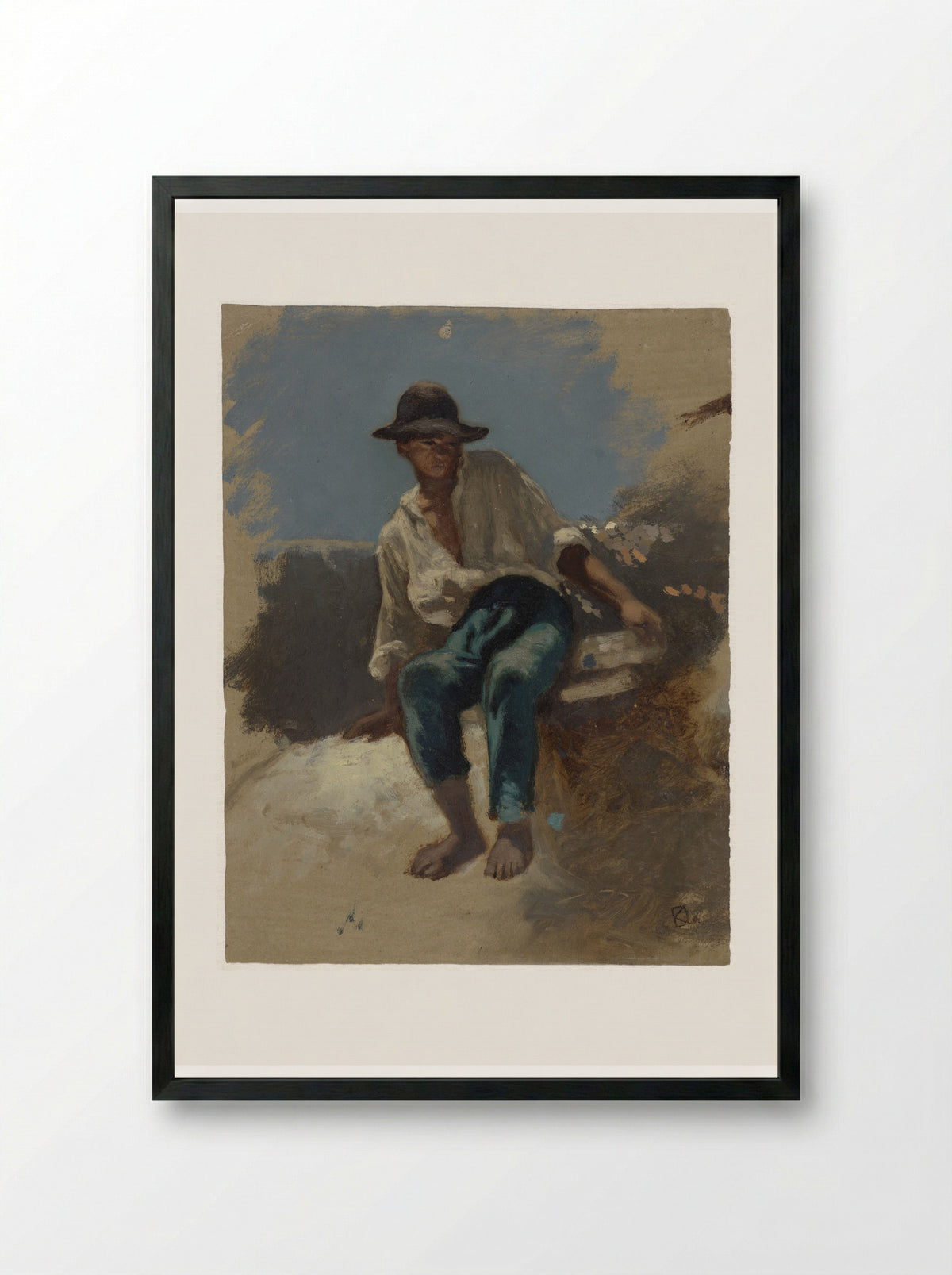 Zittende jongeman met vilten hoed op - Johan Daniël Koelman - Framed Print Black
