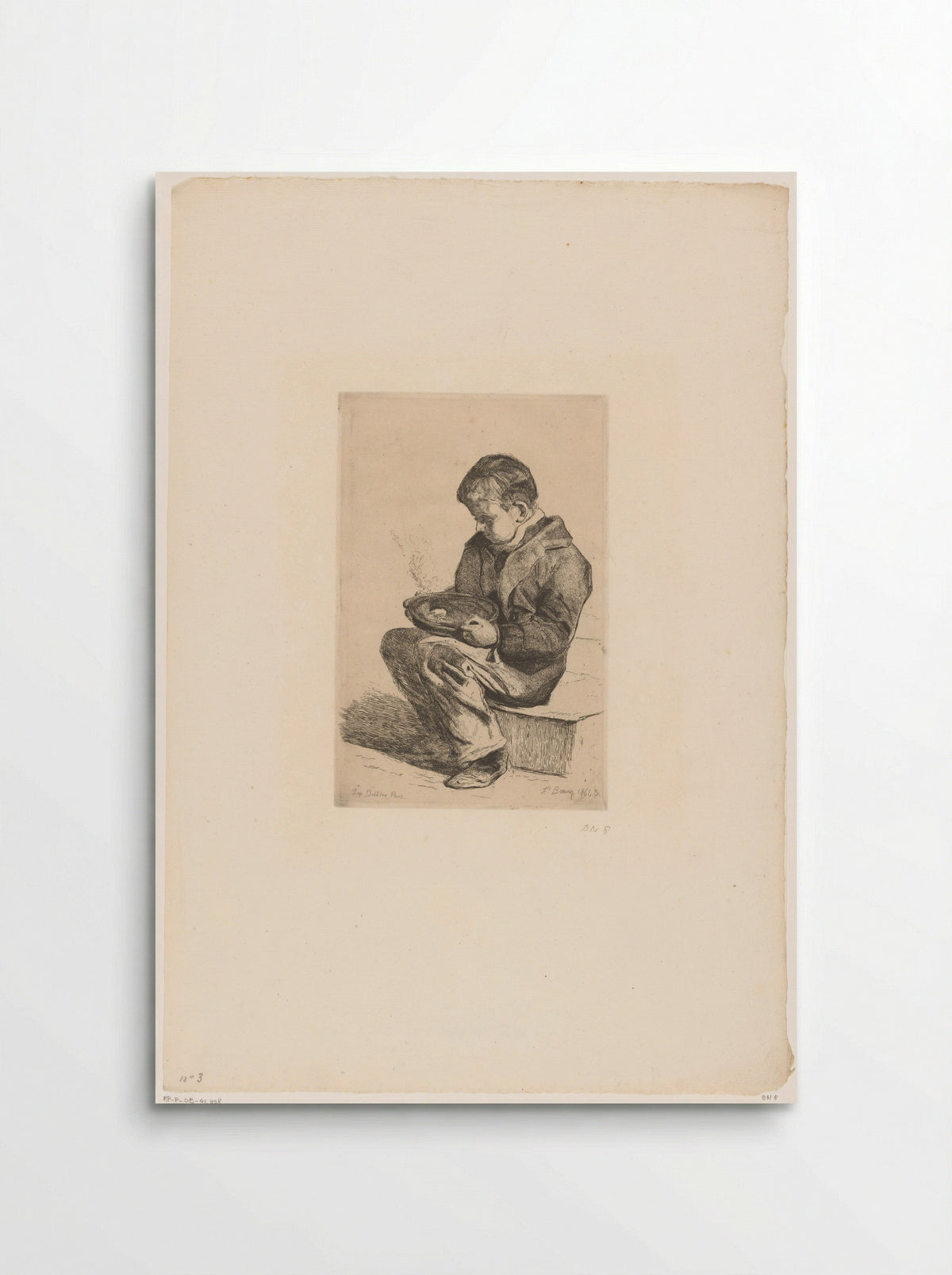 Zittende jongen met een kom soep - François Bonvin - Poster
