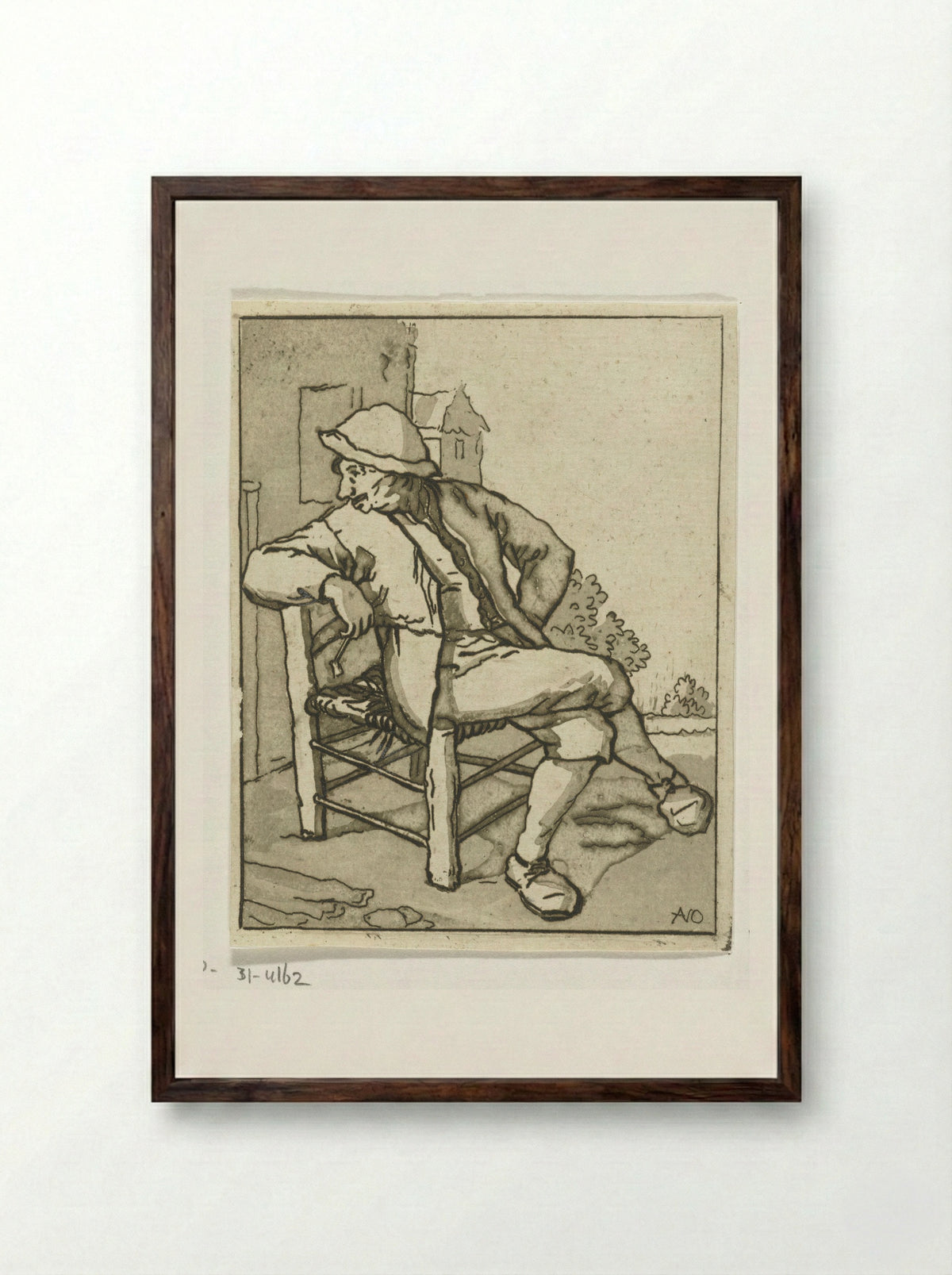 Zittende man (Seated Man) - Anthonie van den Bos - Framed Print Dark Wood