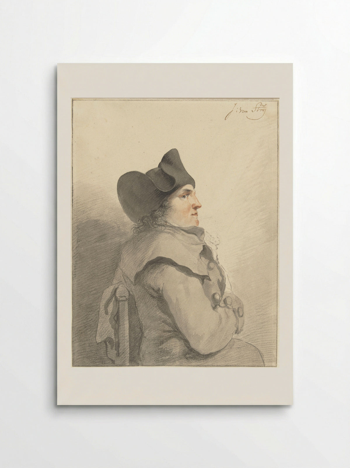 Zittende man met zwarte steek, in profiel, naar rechts - Jacob van Strij - Poster