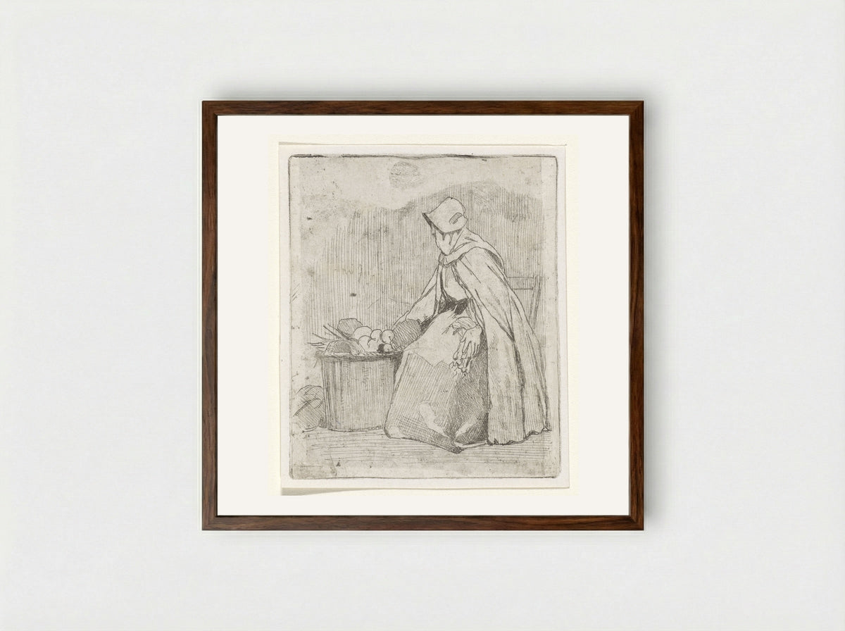 Zittende marktvrouw (Seated Market Woman) - Jan Weissenbruch - Framed Print Dark Wood