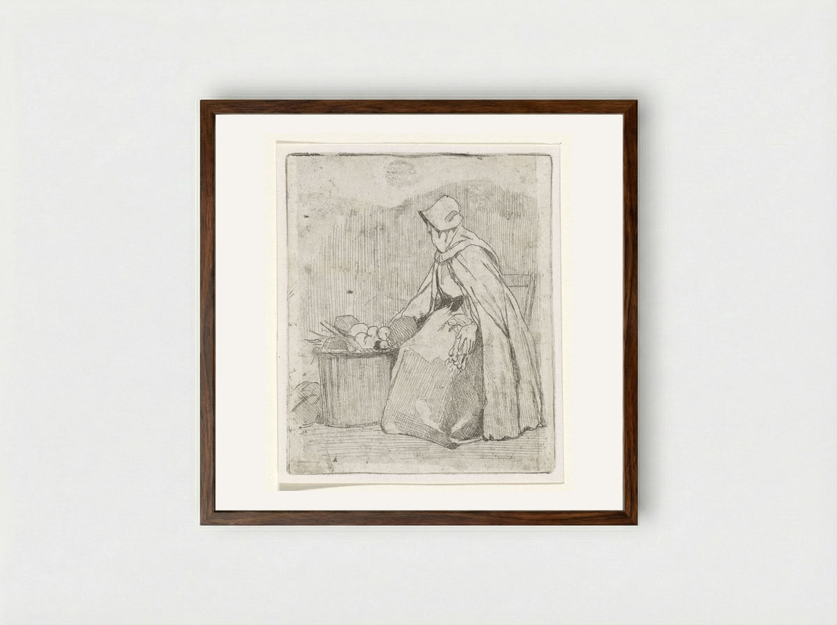 Zittende marktvrouw (Seated Market Woman) - Jan Weissenbruch - Framed Print Dark Wood