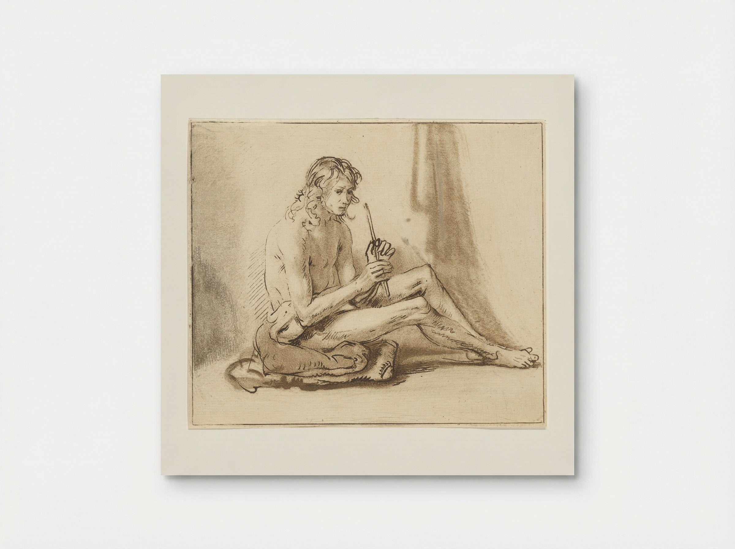 Zittende naakte man met fluit - Cornelis van Noorde - Poster