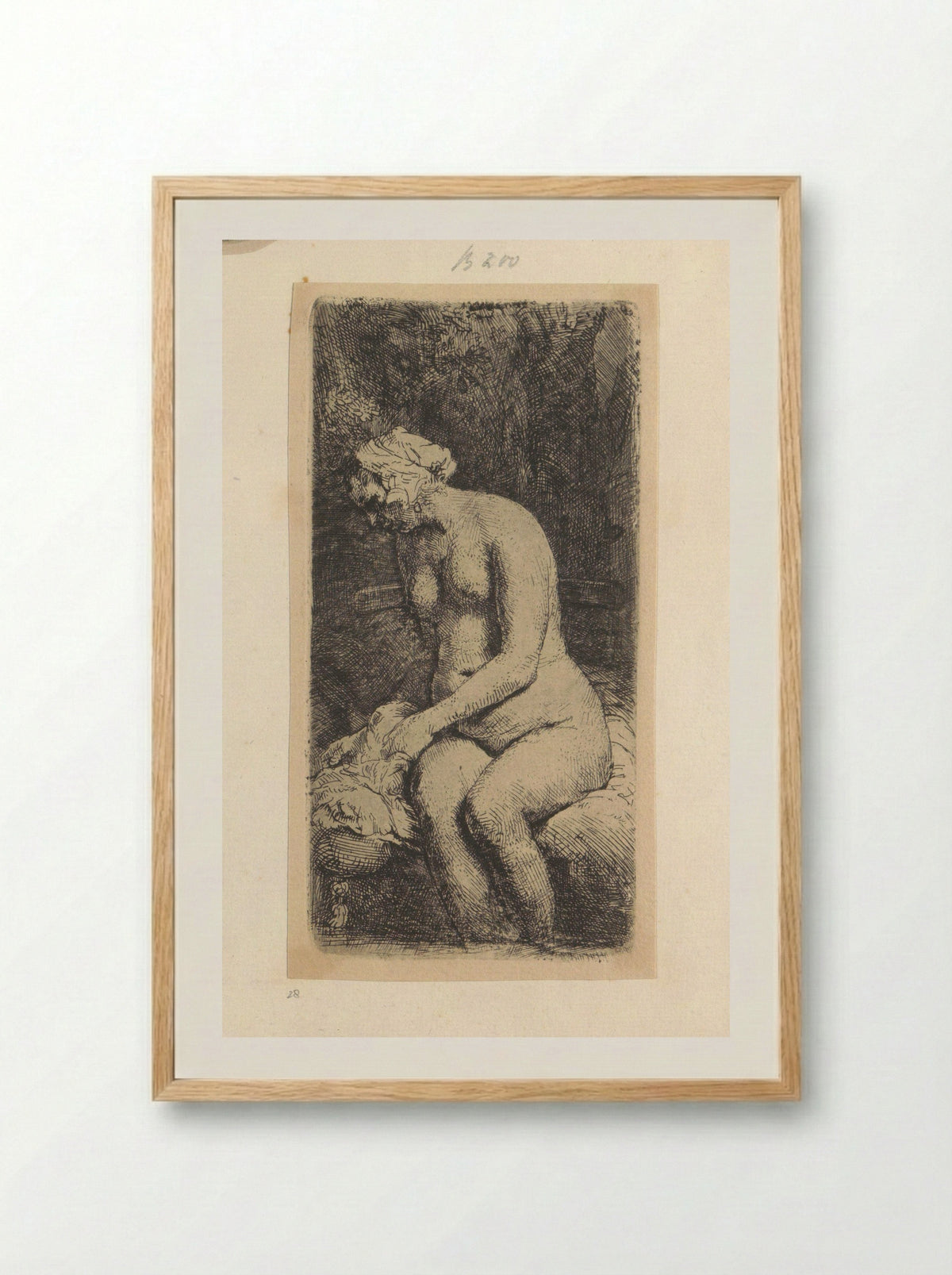 Zittende naakte vrouw - Henry Louis Basan - Framed Print Wood