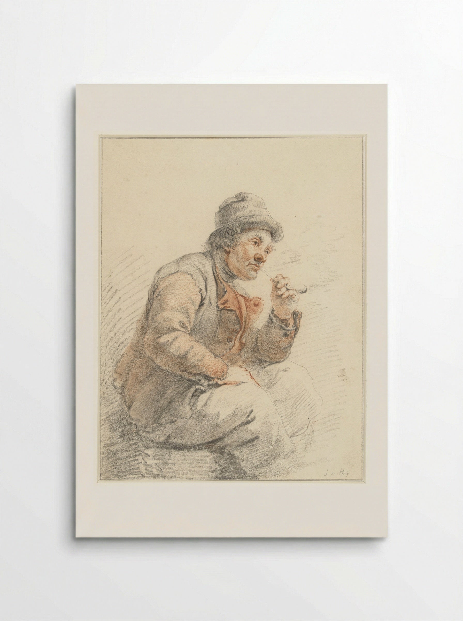 Zittende, pijprokende boer - Jacob van Strij - Poster