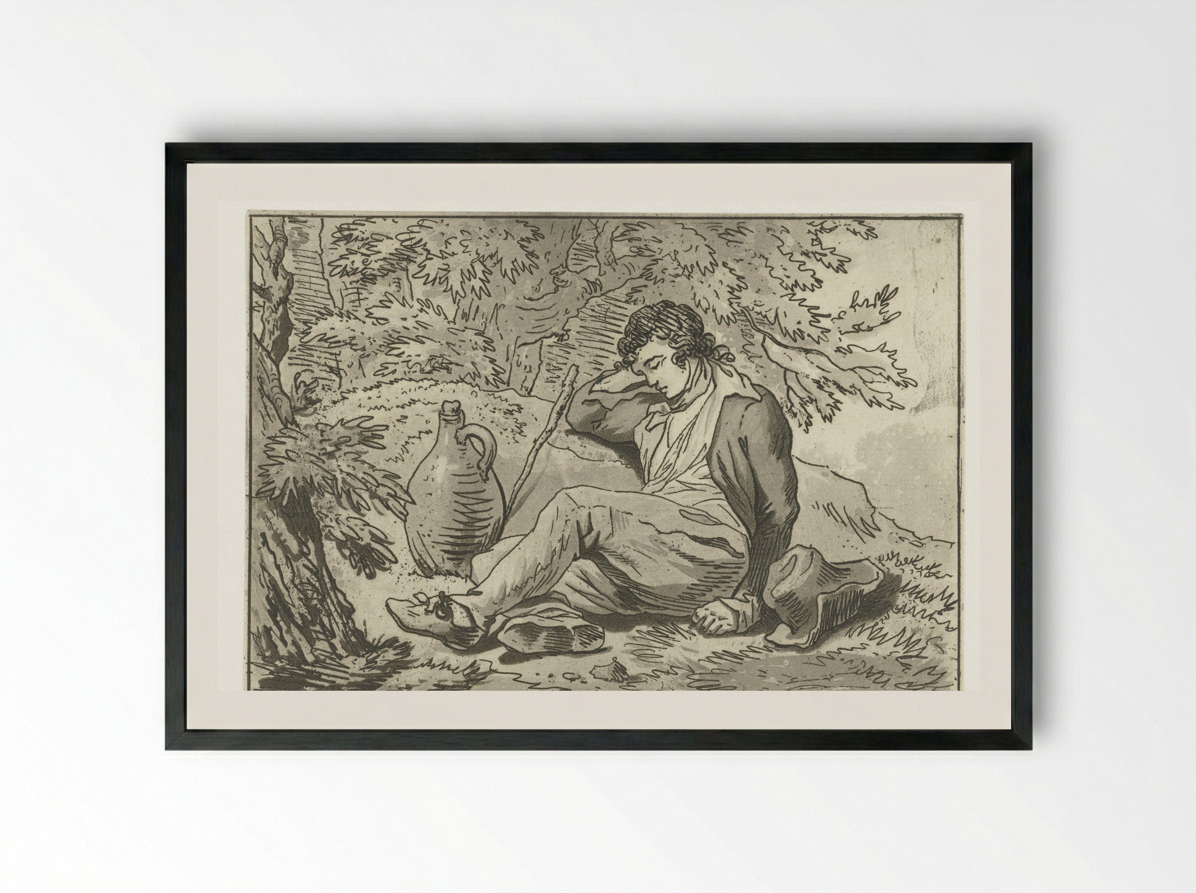 Zittende slapende jongen - Anthonie van den Bos - Framed Print Black