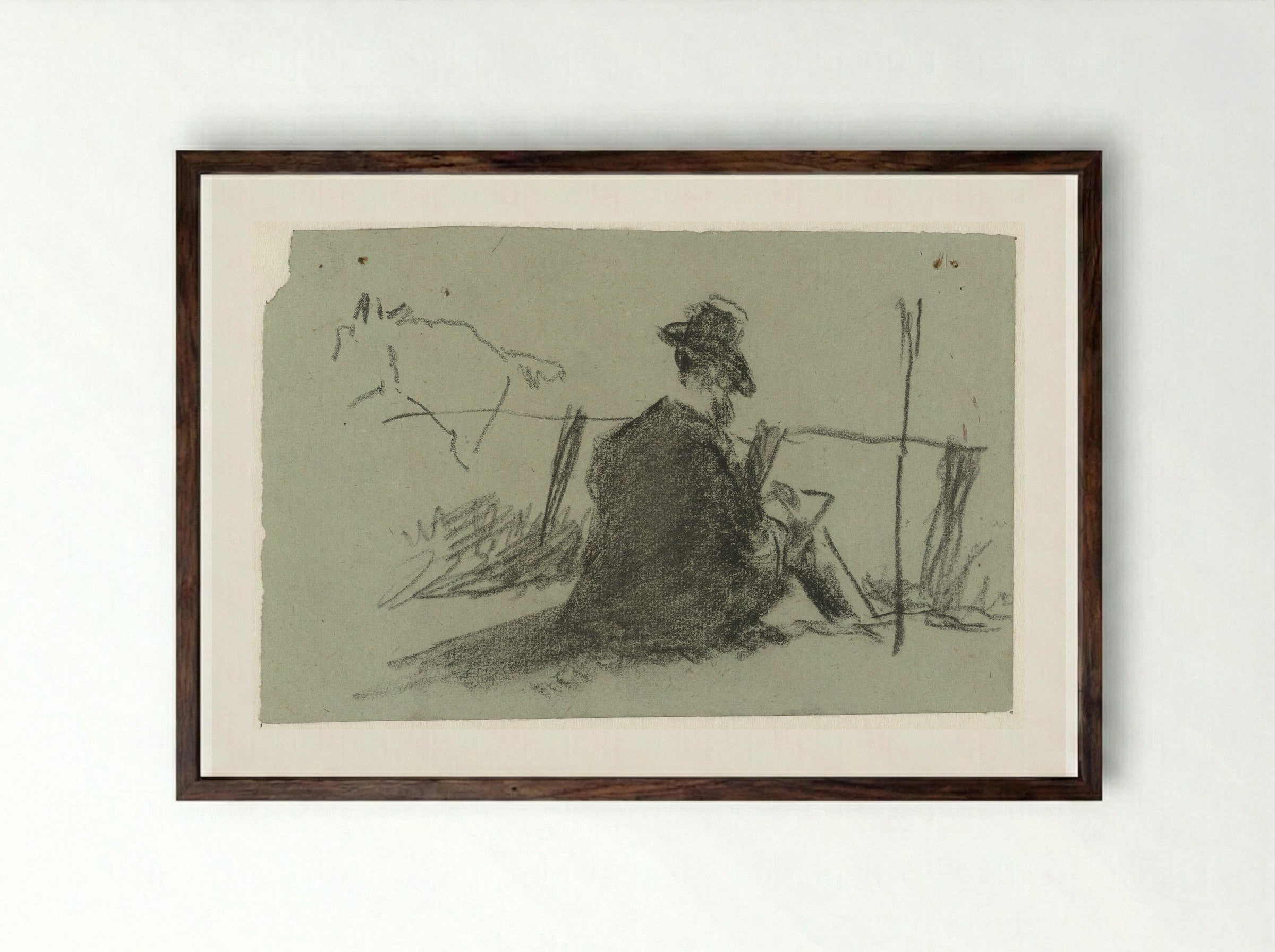 Zittende tekenaar in landschap - Guillaume Anne van der Brugghen - Framed Print Dark Wood