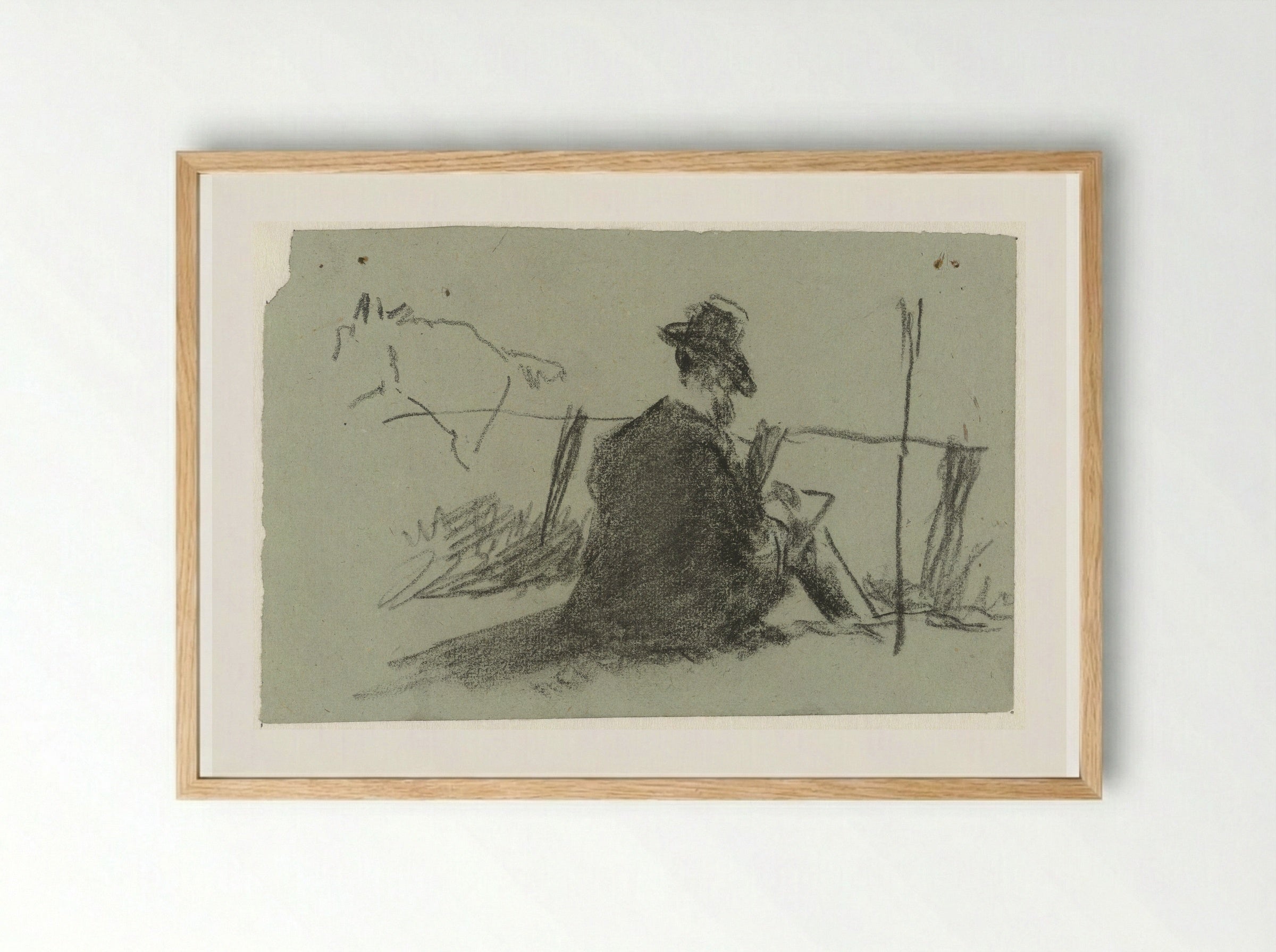 Zittende tekenaar in landschap - Guillaume Anne van der Brugghen - Framed Print Wood