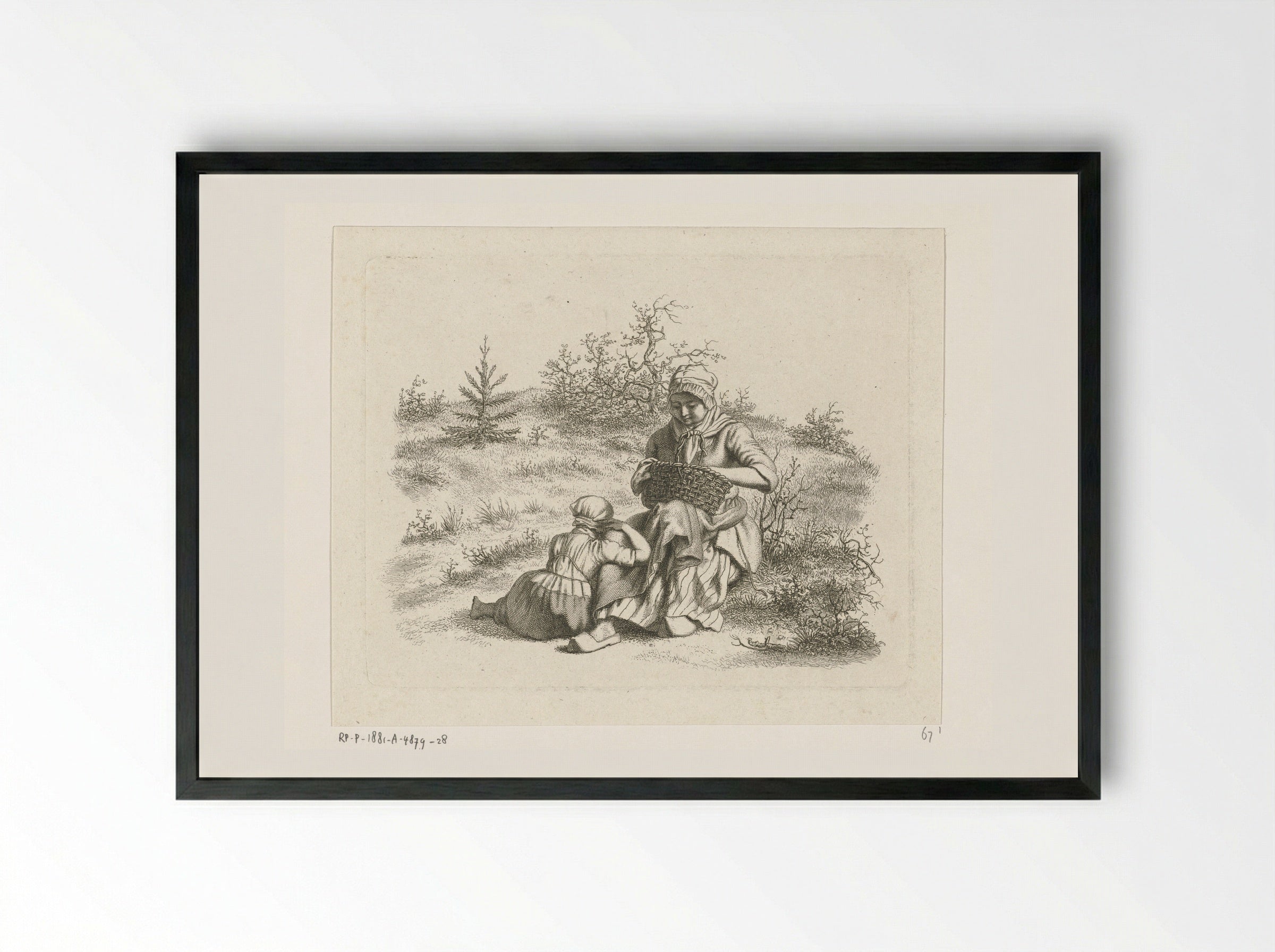 Zittende vrouw en een meisje - Jacob Ernst Marcus - Framed Print Black