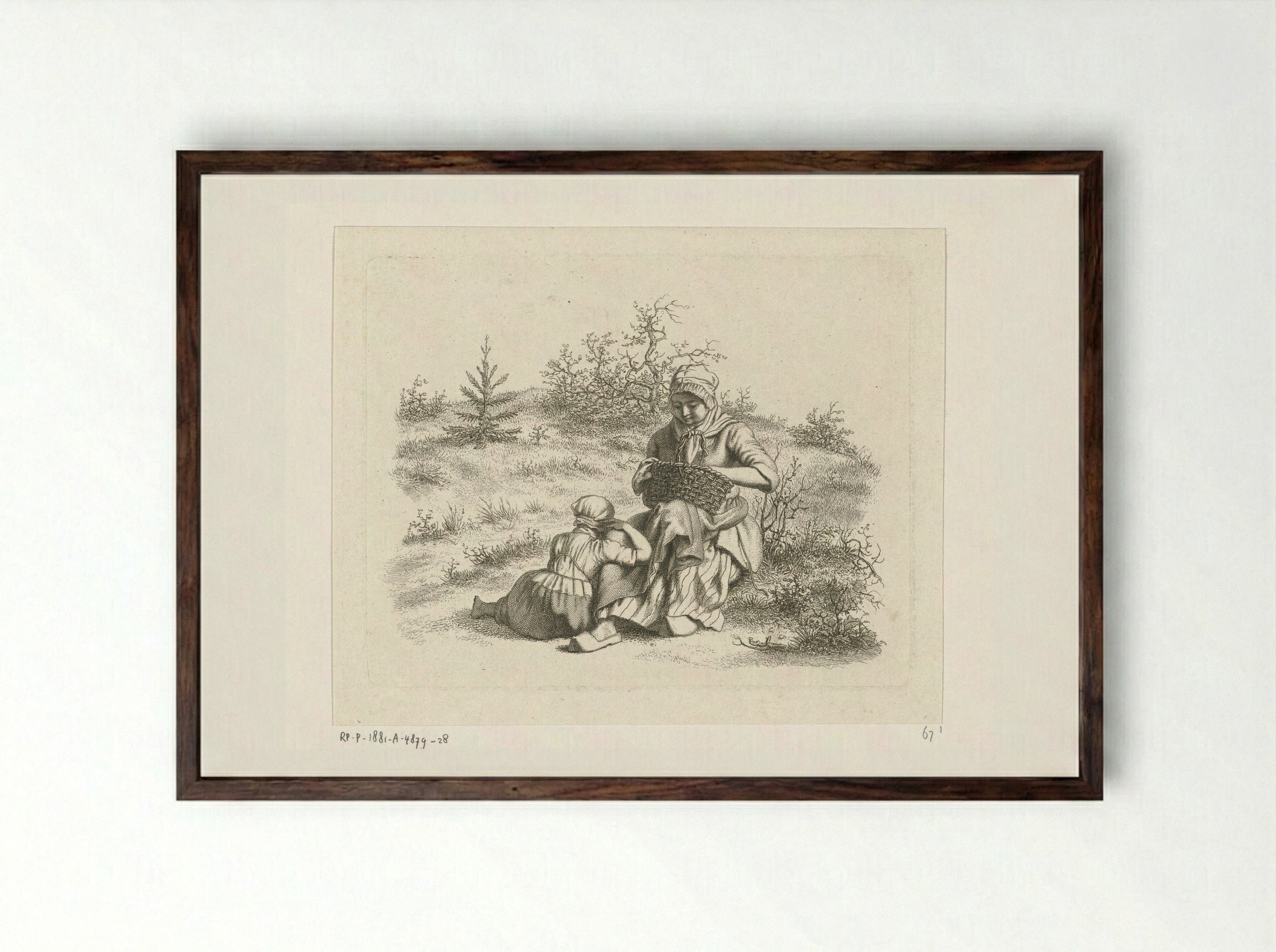 Zittende vrouw en een meisje - Jacob Ernst Marcus - Framed Print Dark Wood