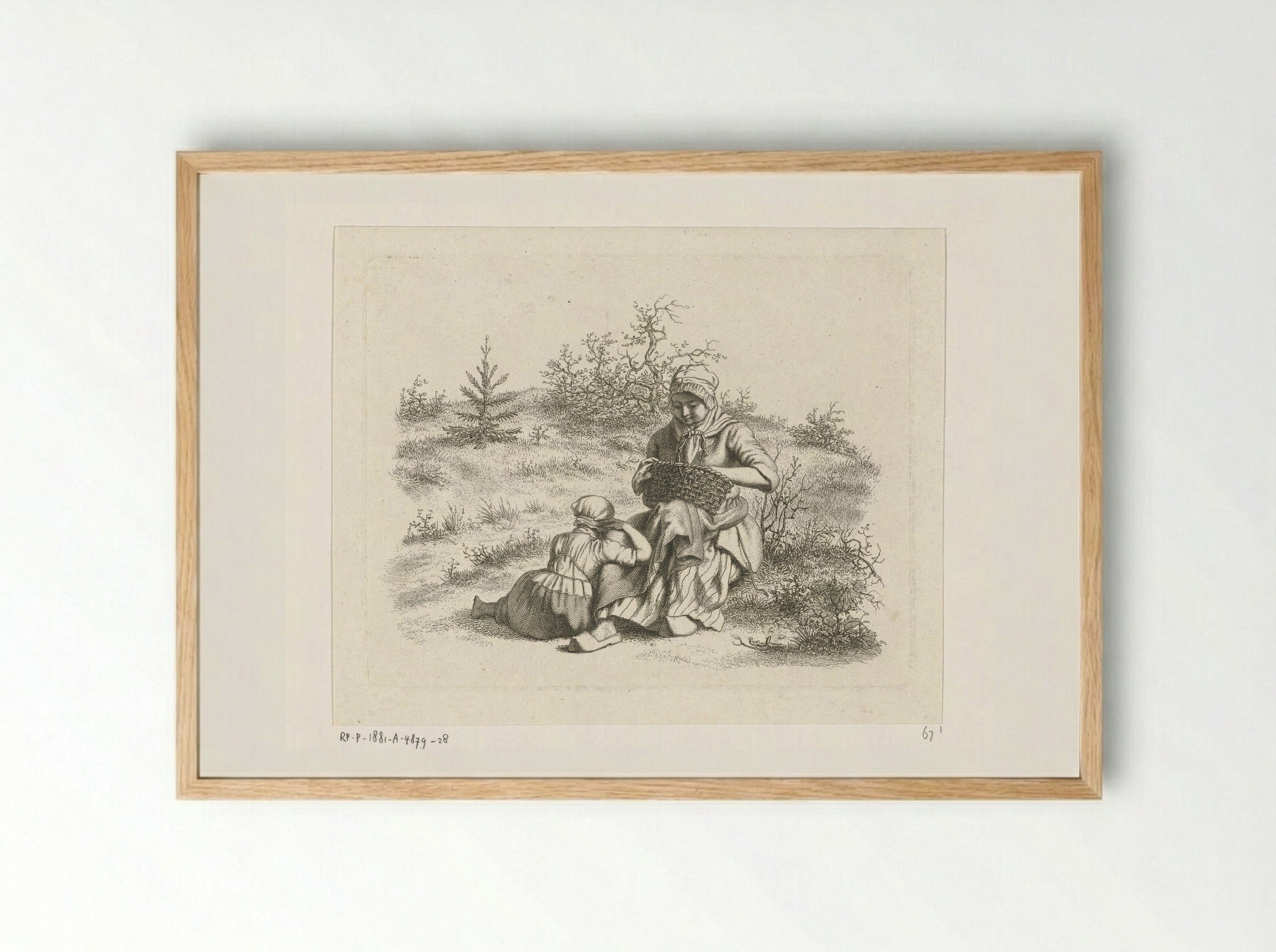 Zittende vrouw en een meisje - Jacob Ernst Marcus - Framed Print Wood