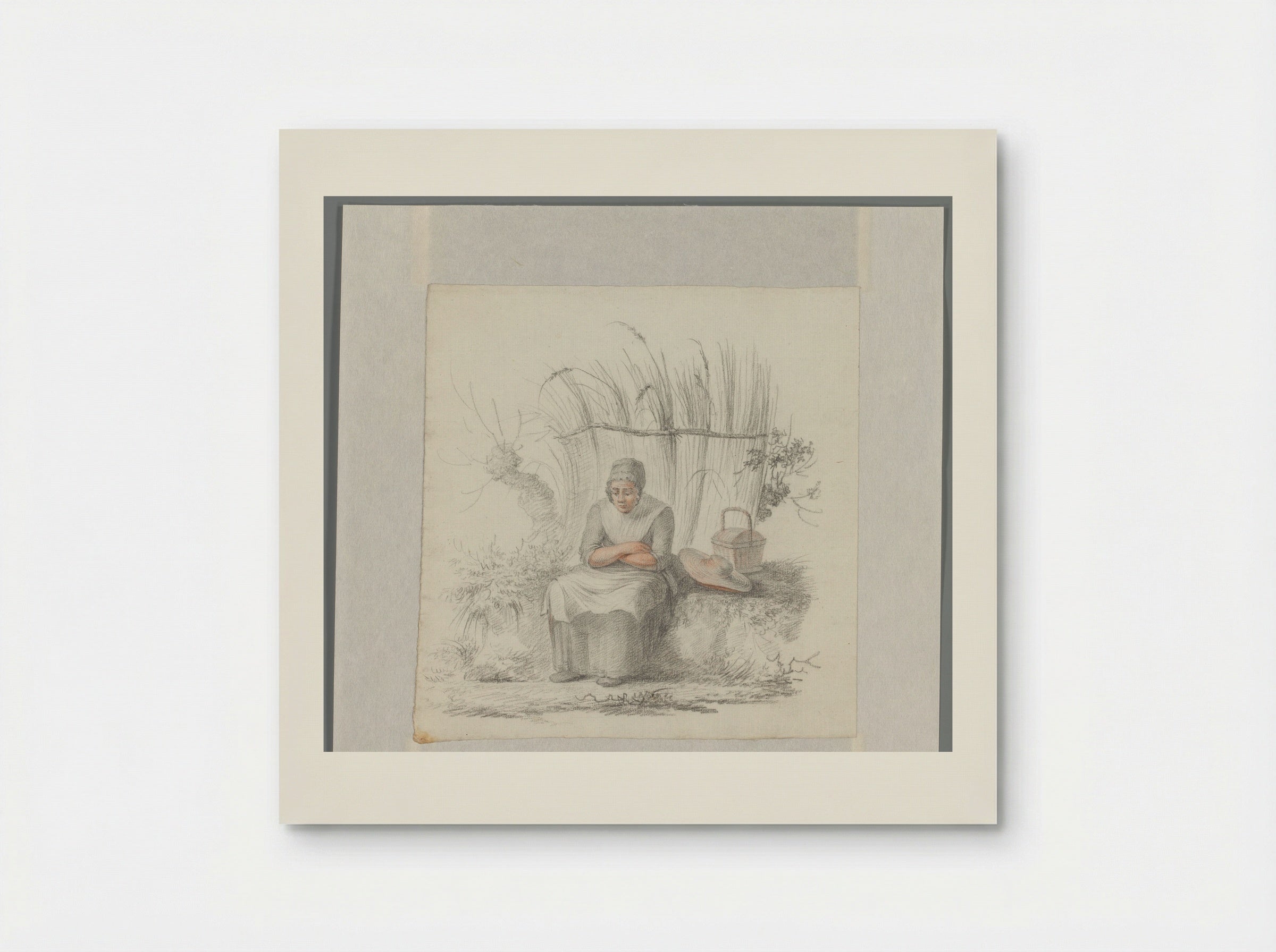 Zittende vrouw in een landschap - Johannes van Reijn - Poster