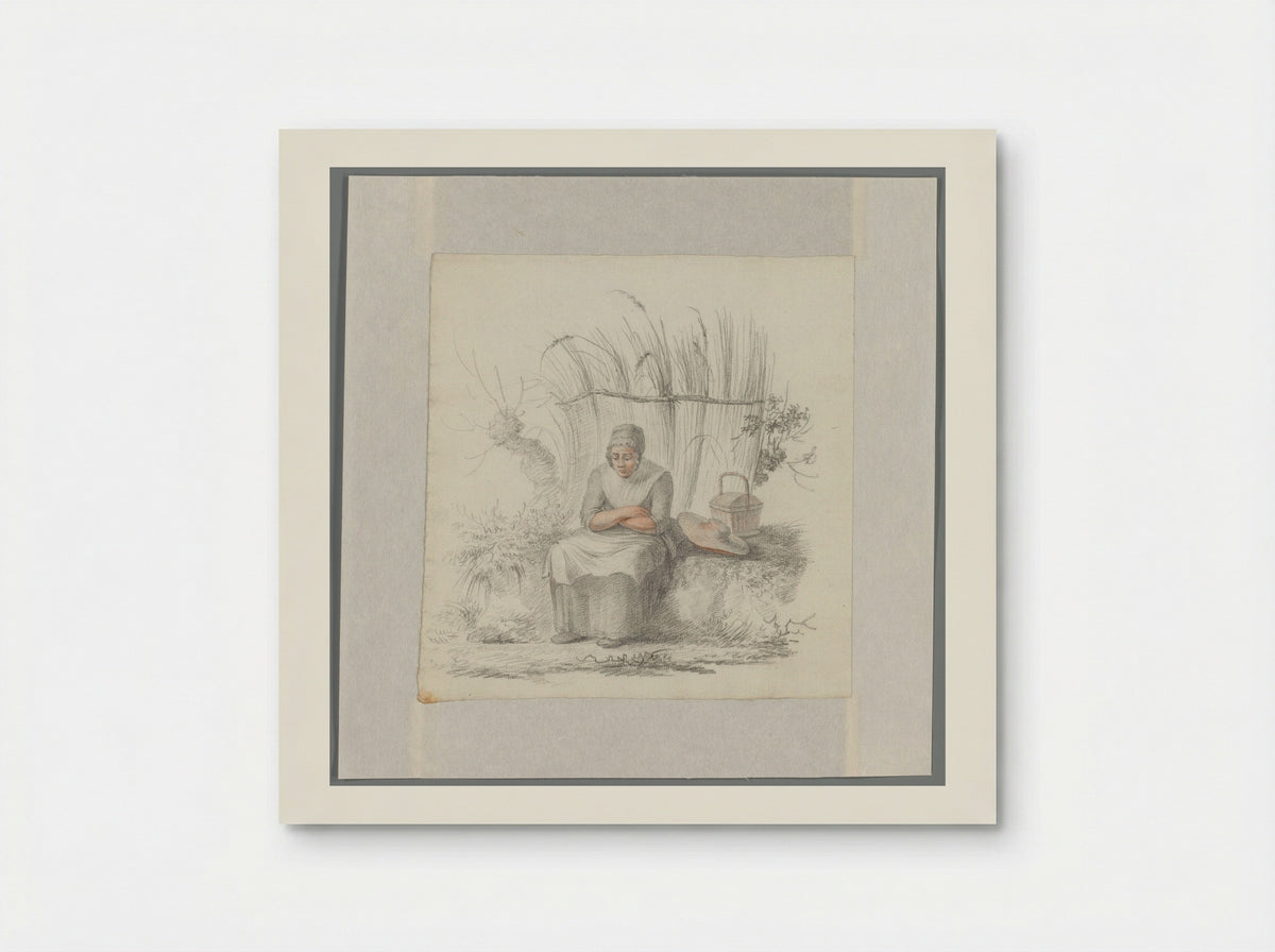 Zittende vrouw in een landschap - Johannes van Reijn - Poster