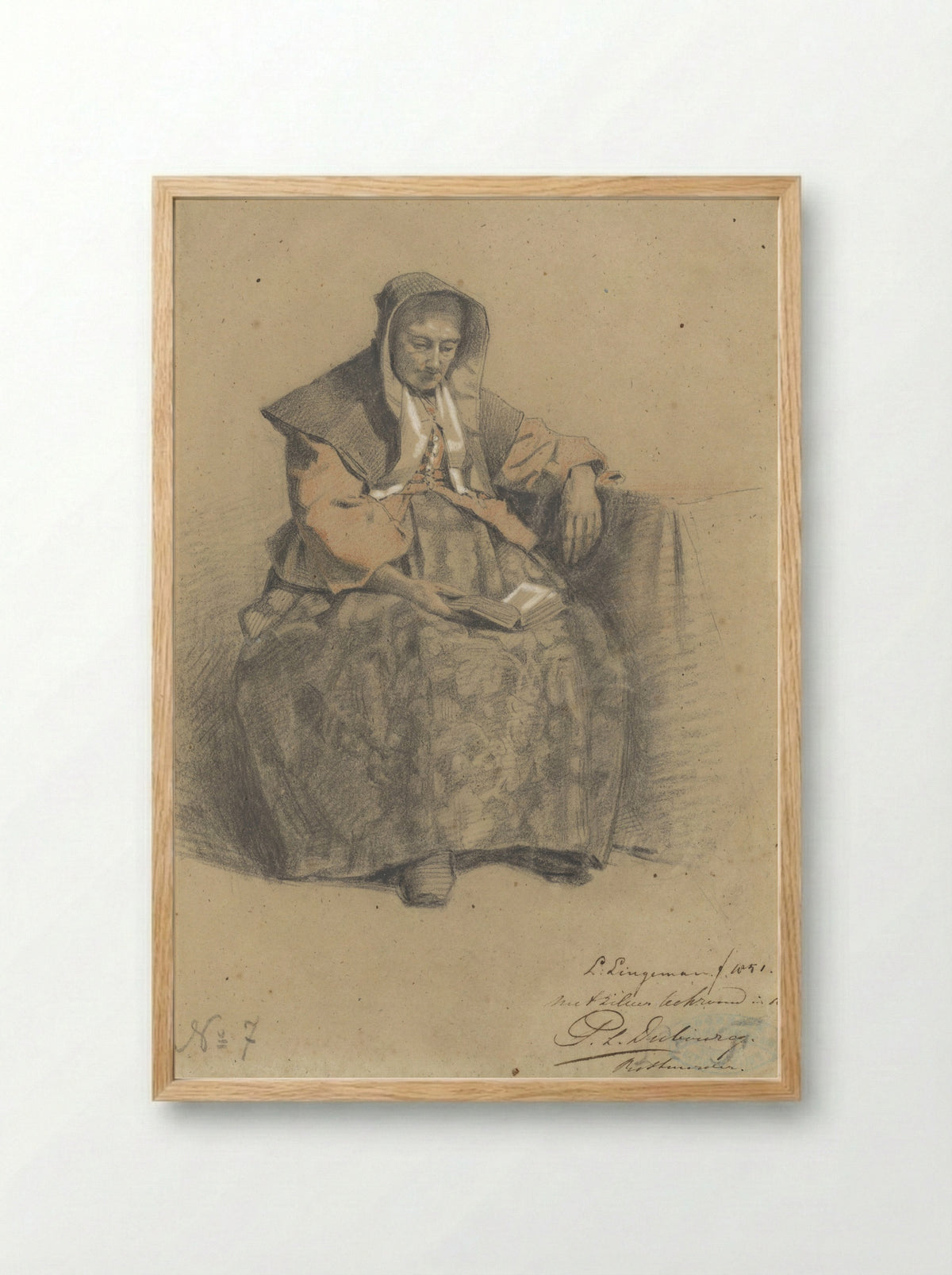 Zittende vrouw met boek - Lambertus Lingeman - Framed Print Wood