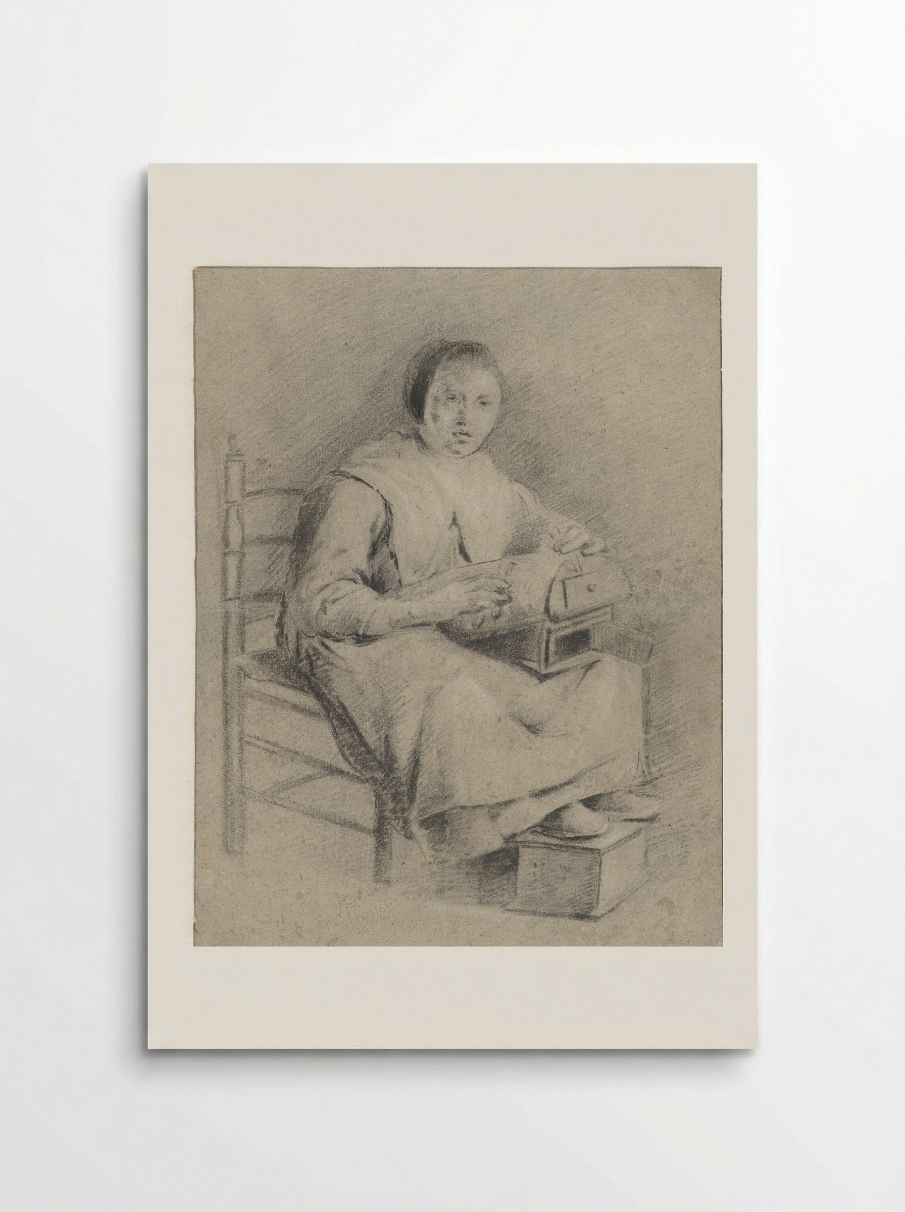 Zittende vrouw met kloskussen op schoot - Quiringh Gerritsz. van Brekelenkam - Poster