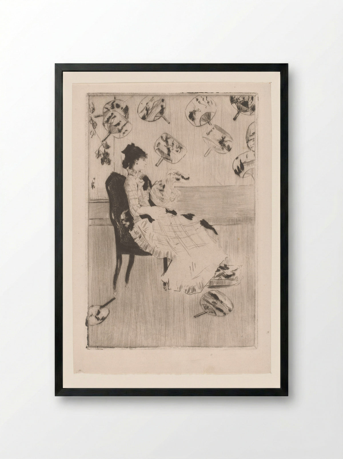 Zittende vrouw, omringd door Japanse waaiers - Norbert Goeneutte - Framed Print Black