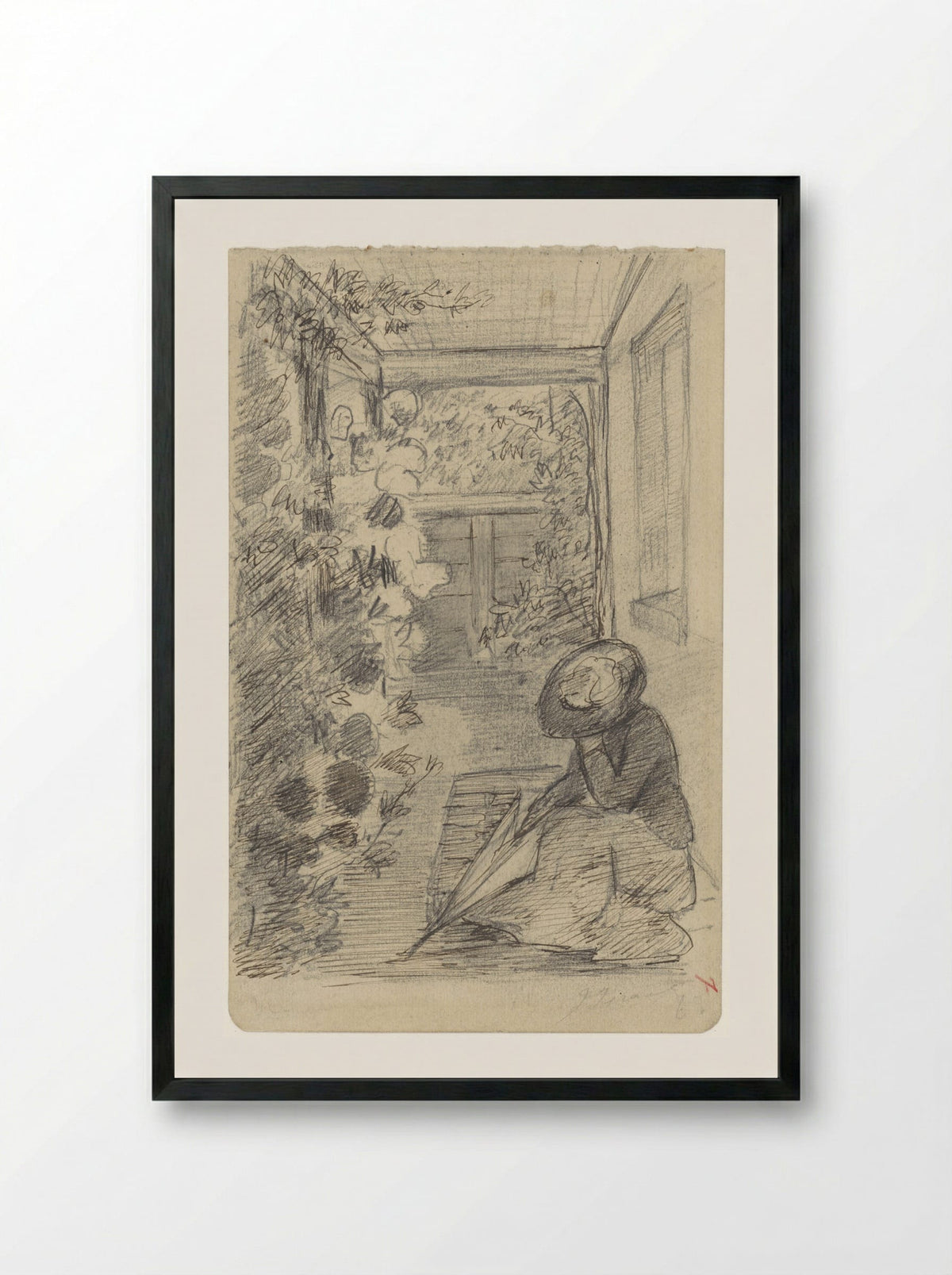 Zittende vrouw op een veranda - Jozef Israëls - Framed Print Black