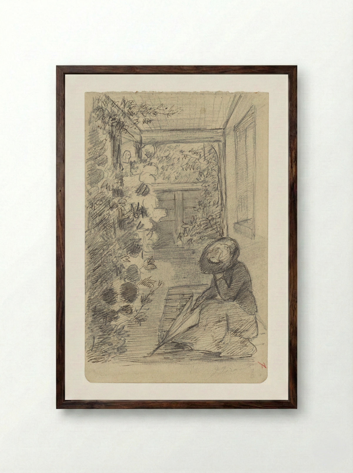 Zittende vrouw op een veranda - Jozef Israëls - Framed Print Dark Wood