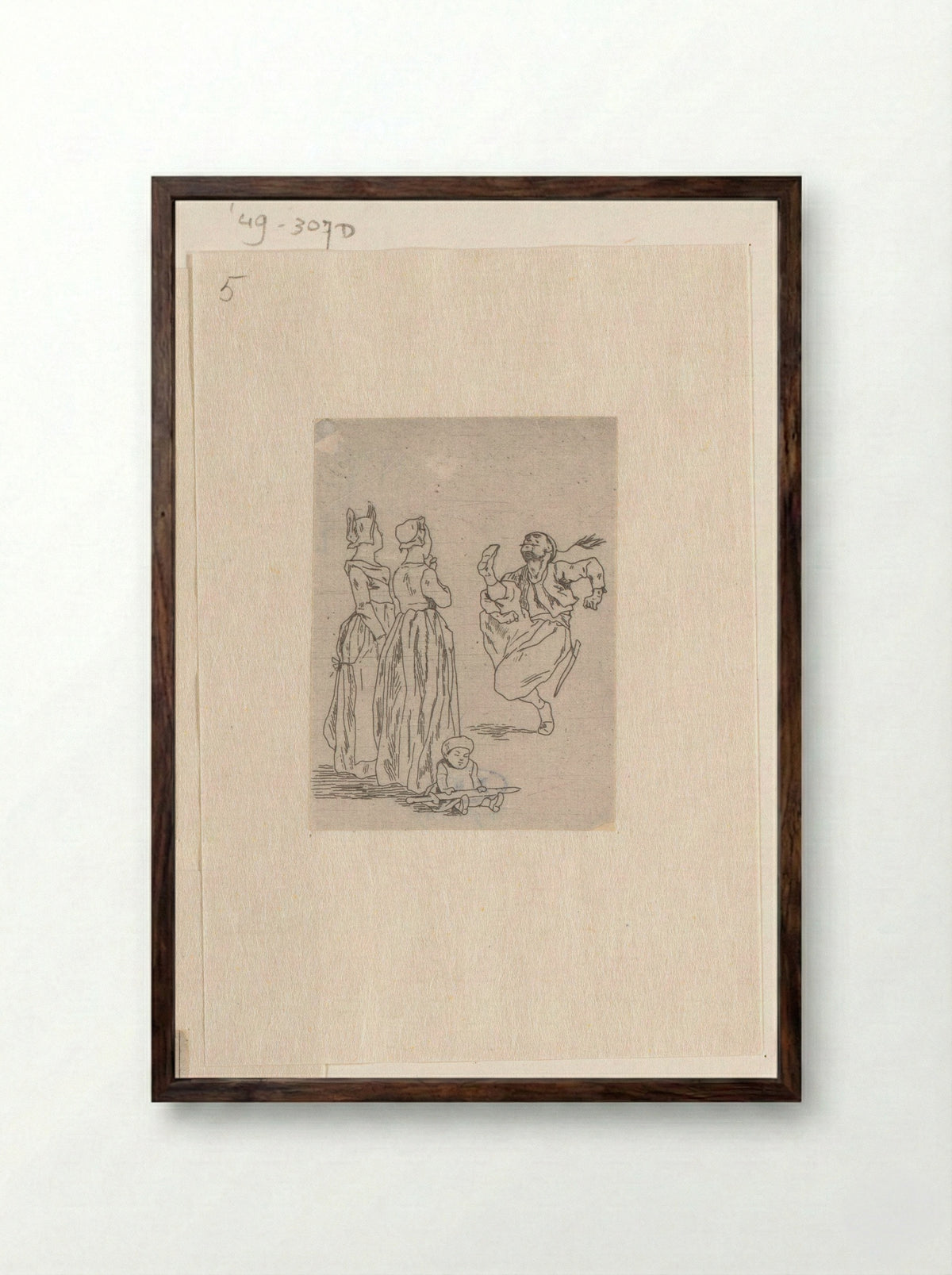 Zoeaaf, twee vrouwen en een kind - Félicien Rops - Framed Print Dark Wood