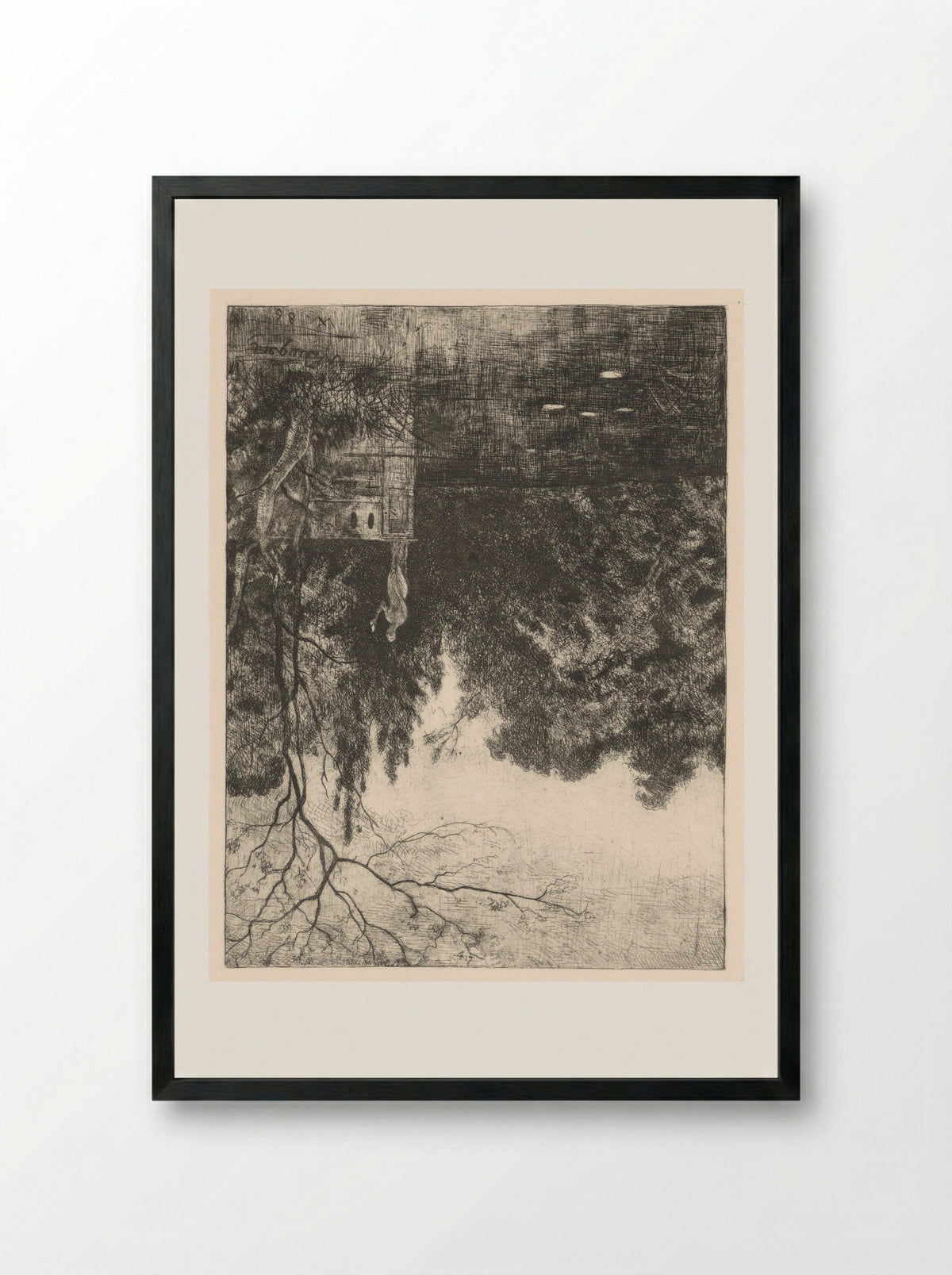Zomeravond in park met vijver - Weimarer Radierverein - Framed Print Black
