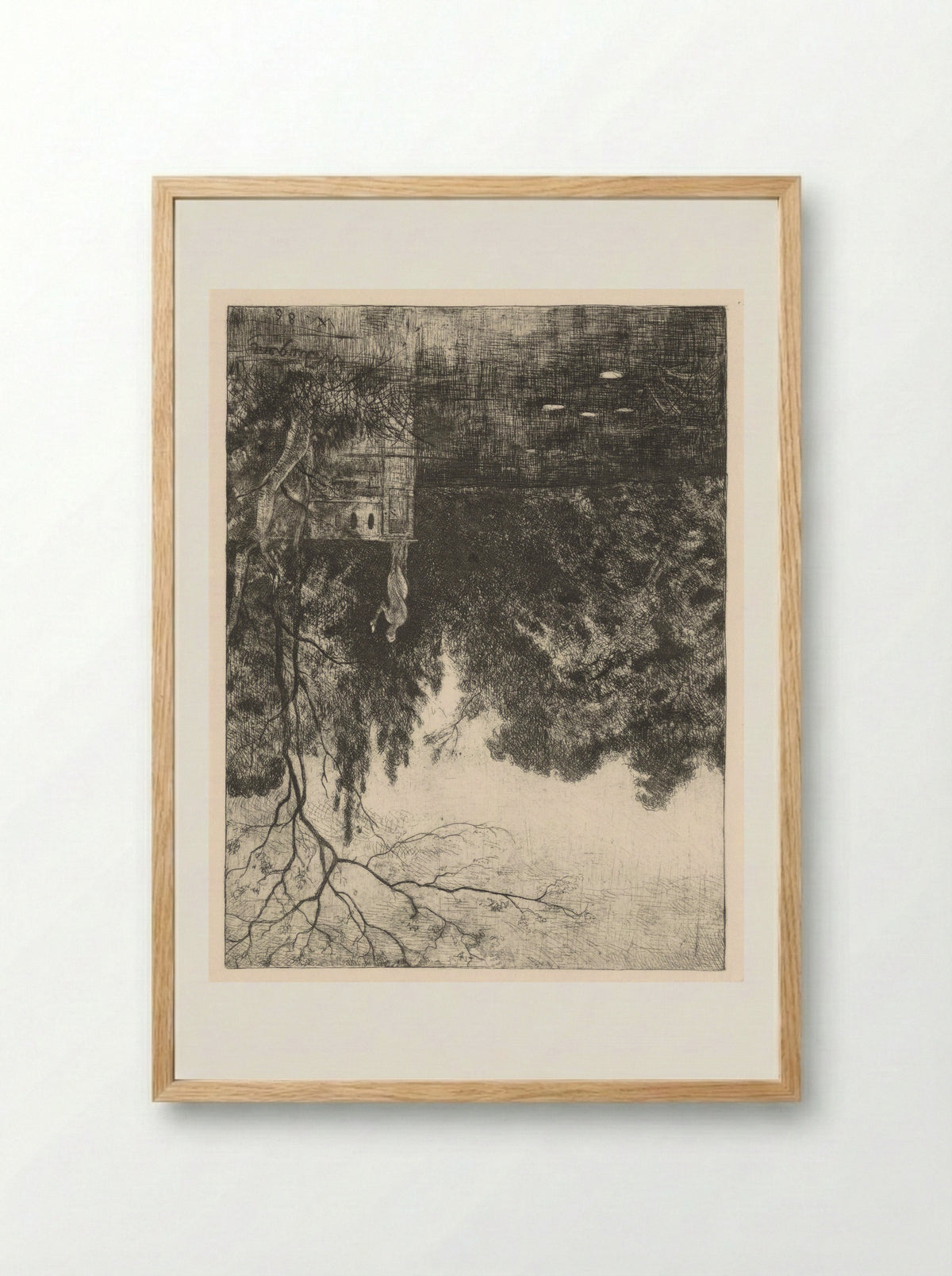 Zomeravond in park met vijver - Weimarer Radierverein - Framed Print Wood